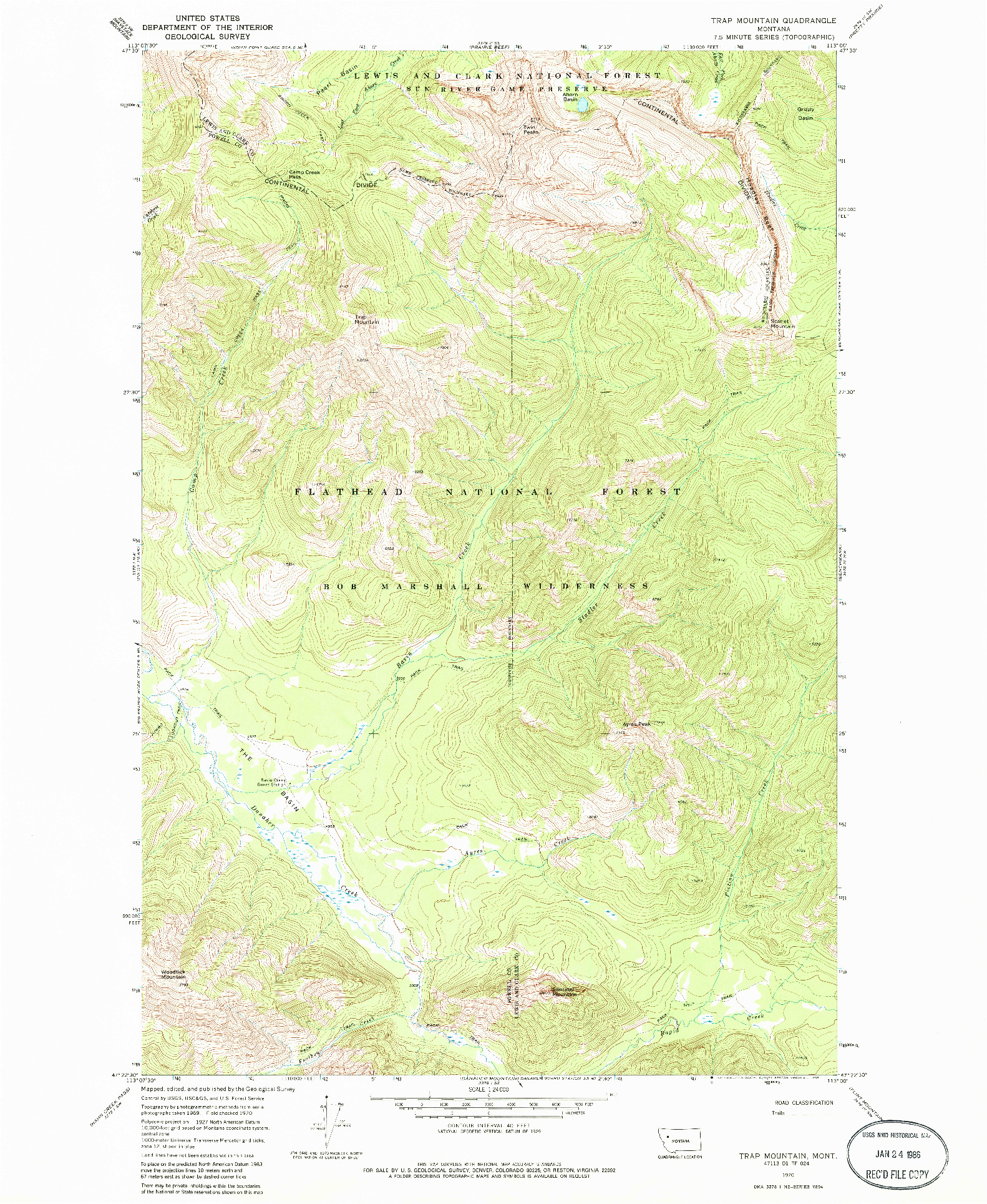 USGS 1:24000-SCALE QUADRANGLE FOR TRAP MOUNTAIN, MT 1970