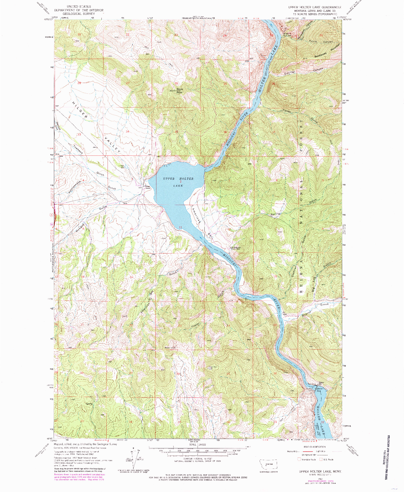 USGS 1:24000-SCALE QUADRANGLE FOR UPPER HOLTER LAKE, MT 1962