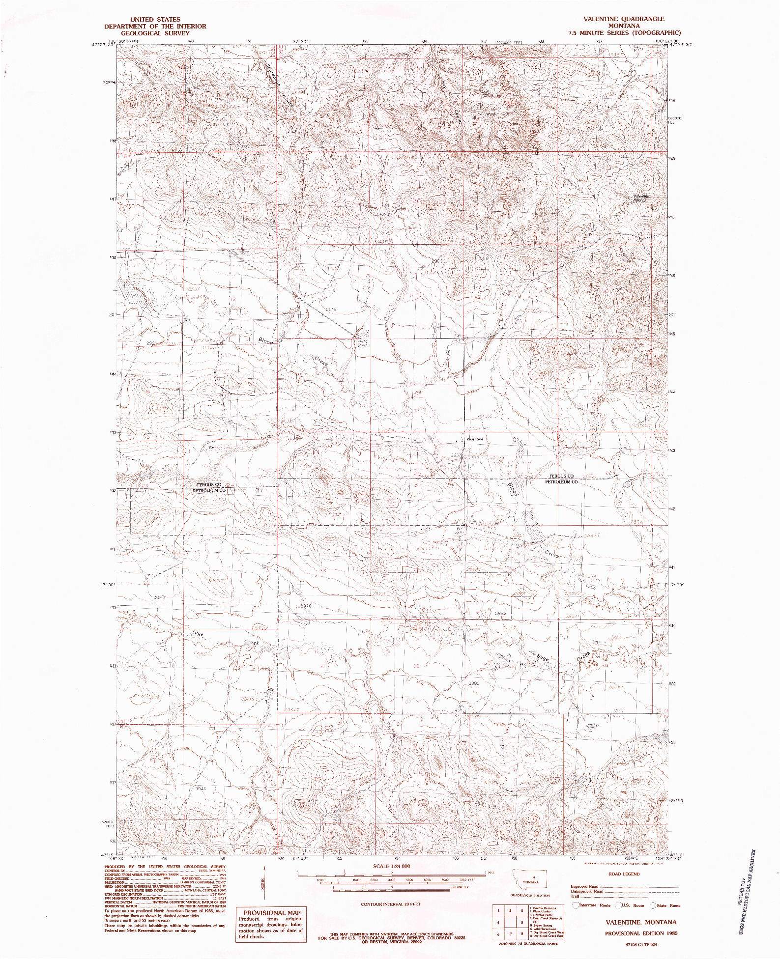 USGS 1:24000-SCALE QUADRANGLE FOR VALENTINE, MT 1985