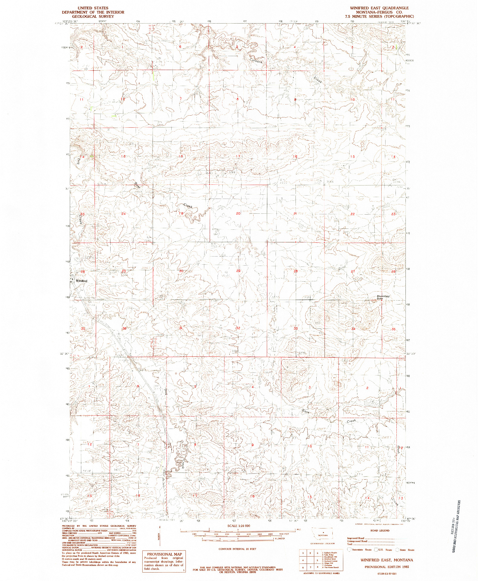 USGS 1:24000-SCALE QUADRANGLE FOR WINIFRED EAST, MT 1985