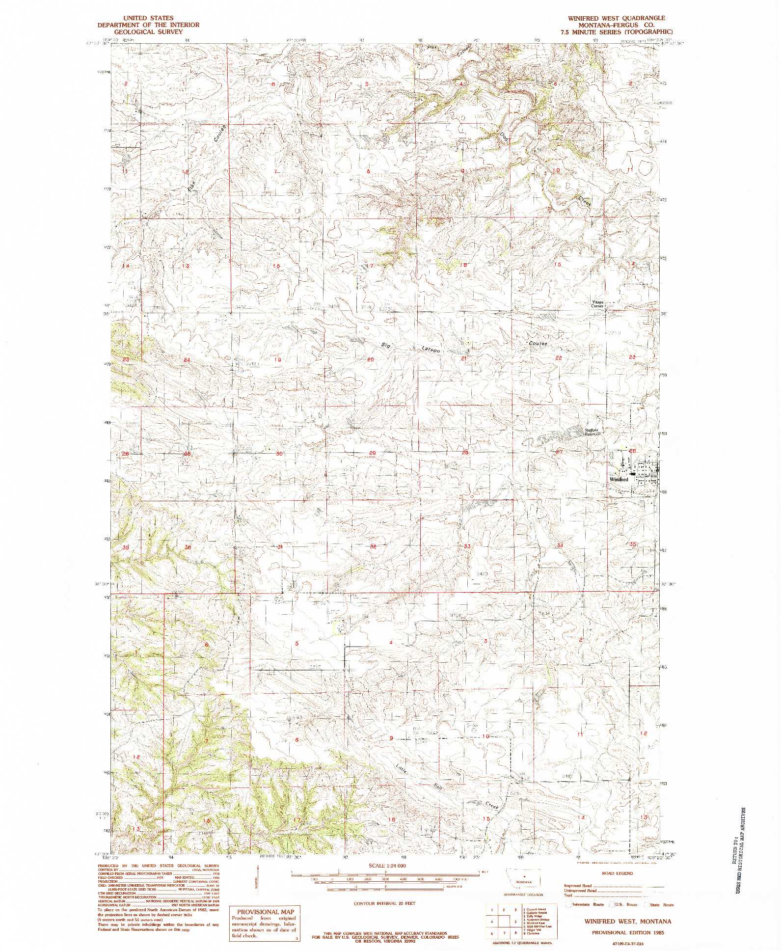 USGS 1:24000-SCALE QUADRANGLE FOR WINIFRED WEST, MT 1985