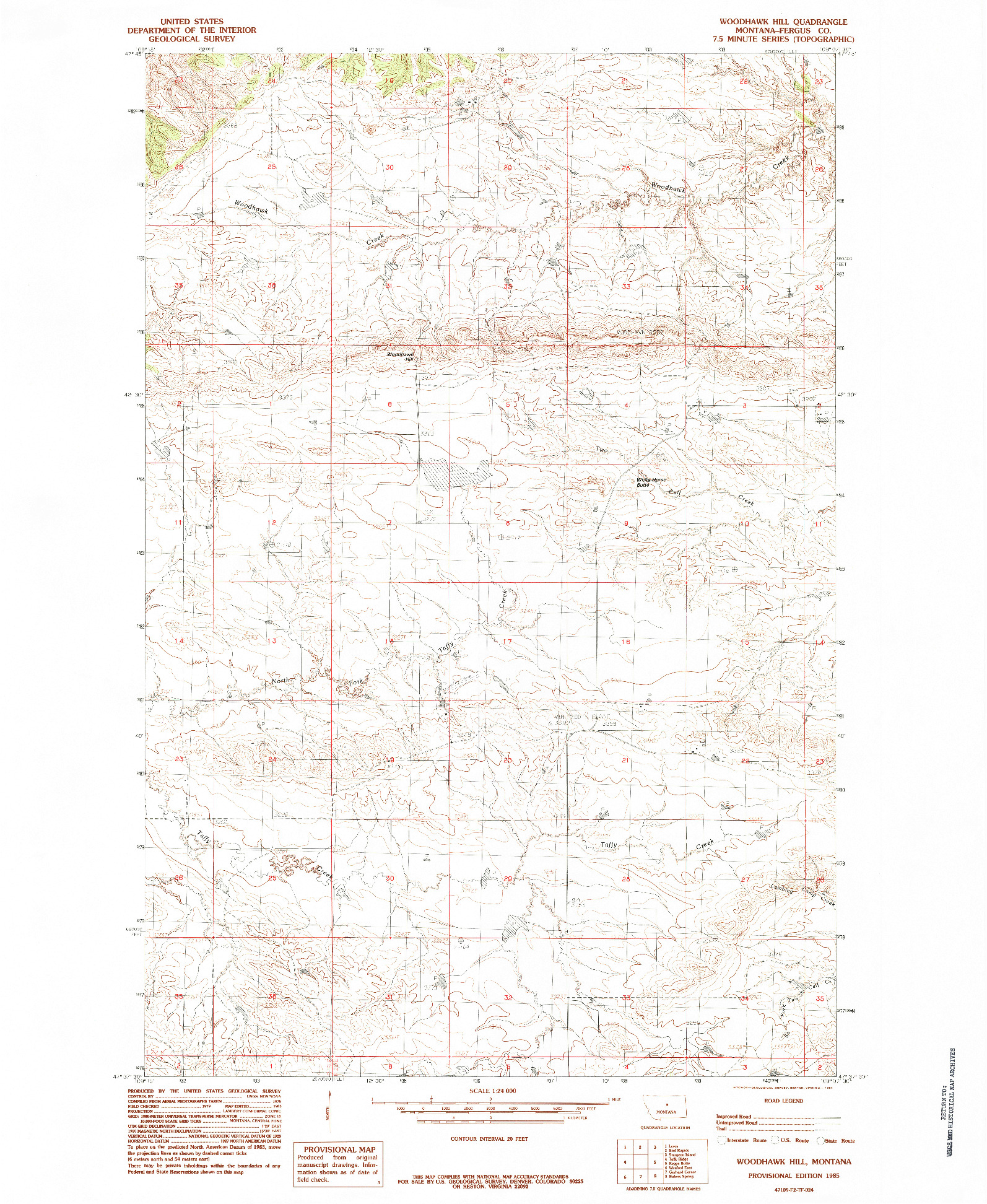 USGS 1:24000-SCALE QUADRANGLE FOR WOODHAWK HILL, MT 1985