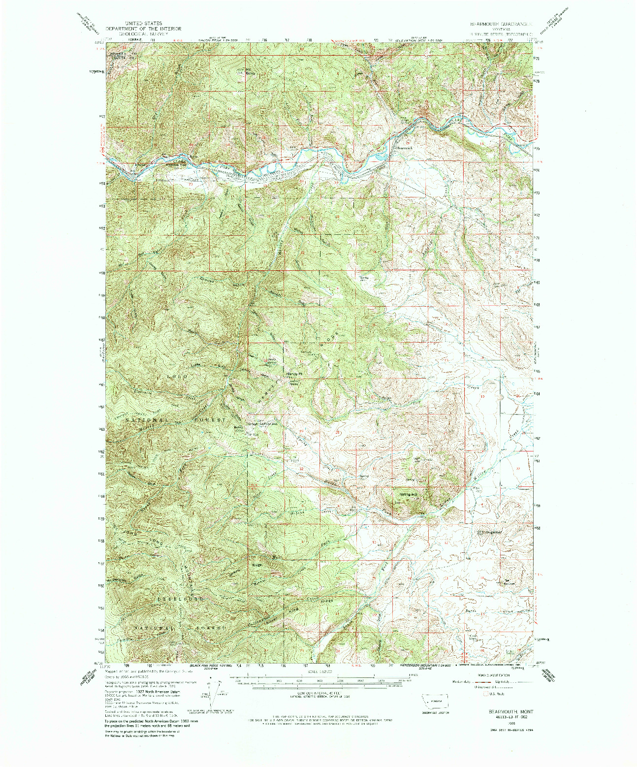 USGS 1:62500-SCALE QUADRANGLE FOR BEARMOUTH, MT 1959