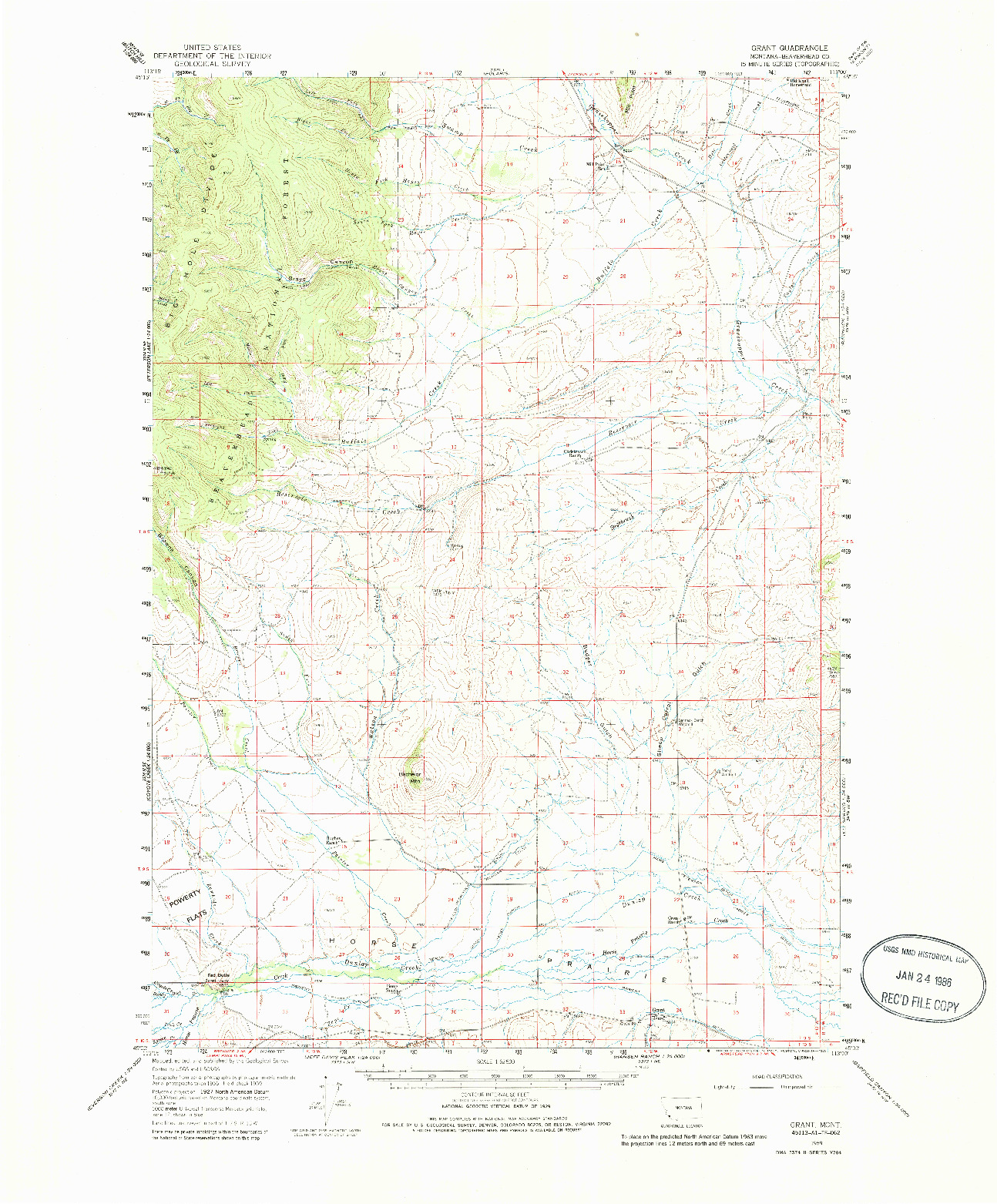 USGS 1:62500-SCALE QUADRANGLE FOR GRANT, MT 1959