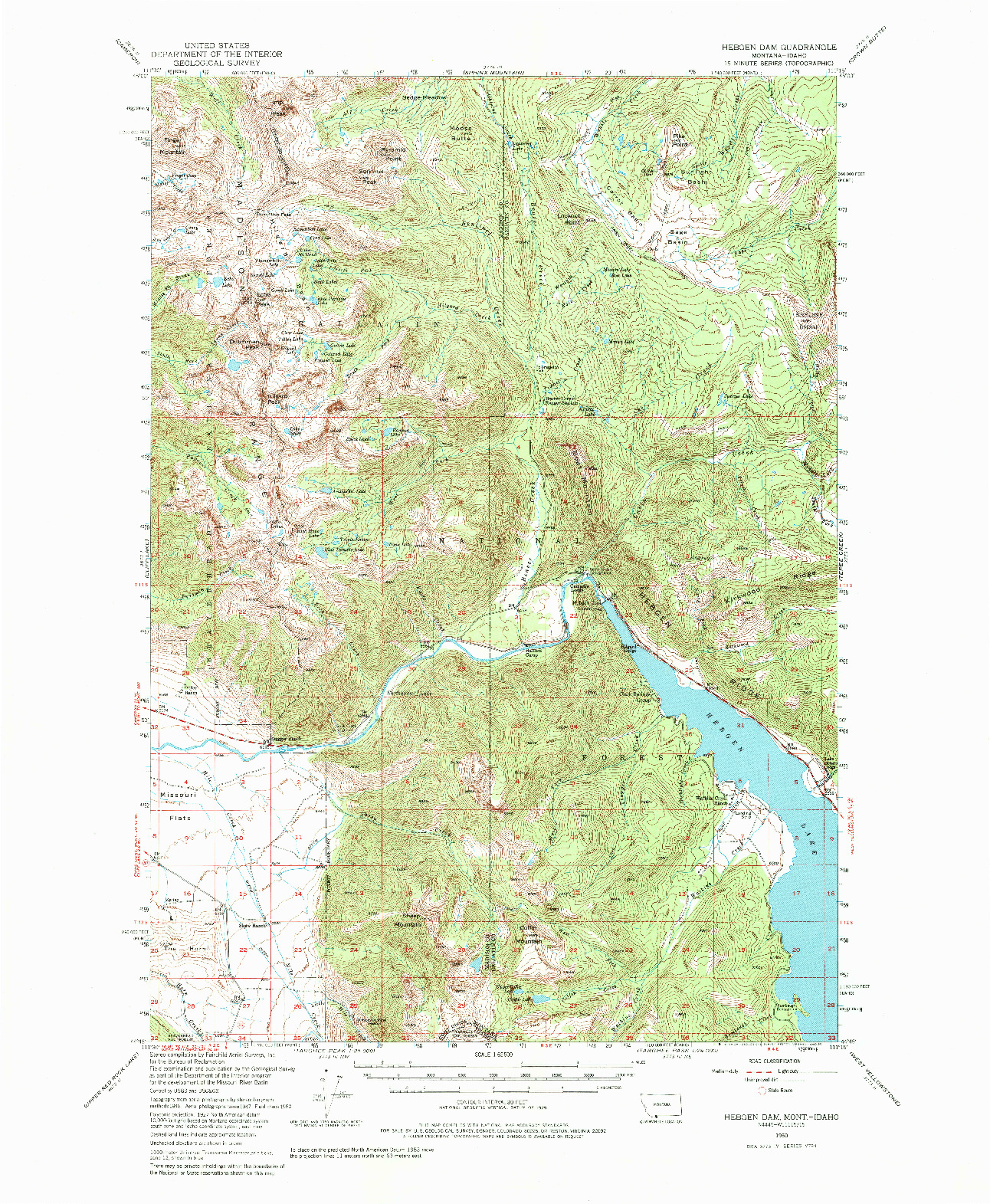 USGS 1:62500-SCALE QUADRANGLE FOR HEBGEN DAM, MT 1950