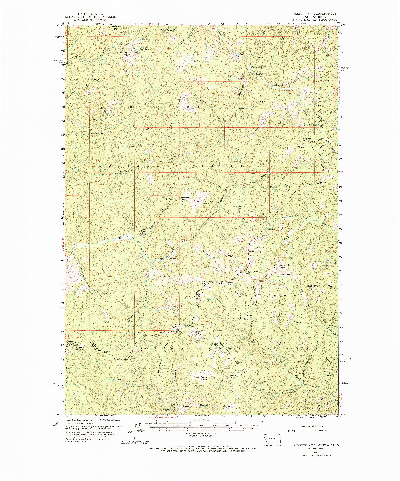 USGS 1:62500-SCALE QUADRANGLE FOR PIQUETT MOUNTAIN, MT 1960