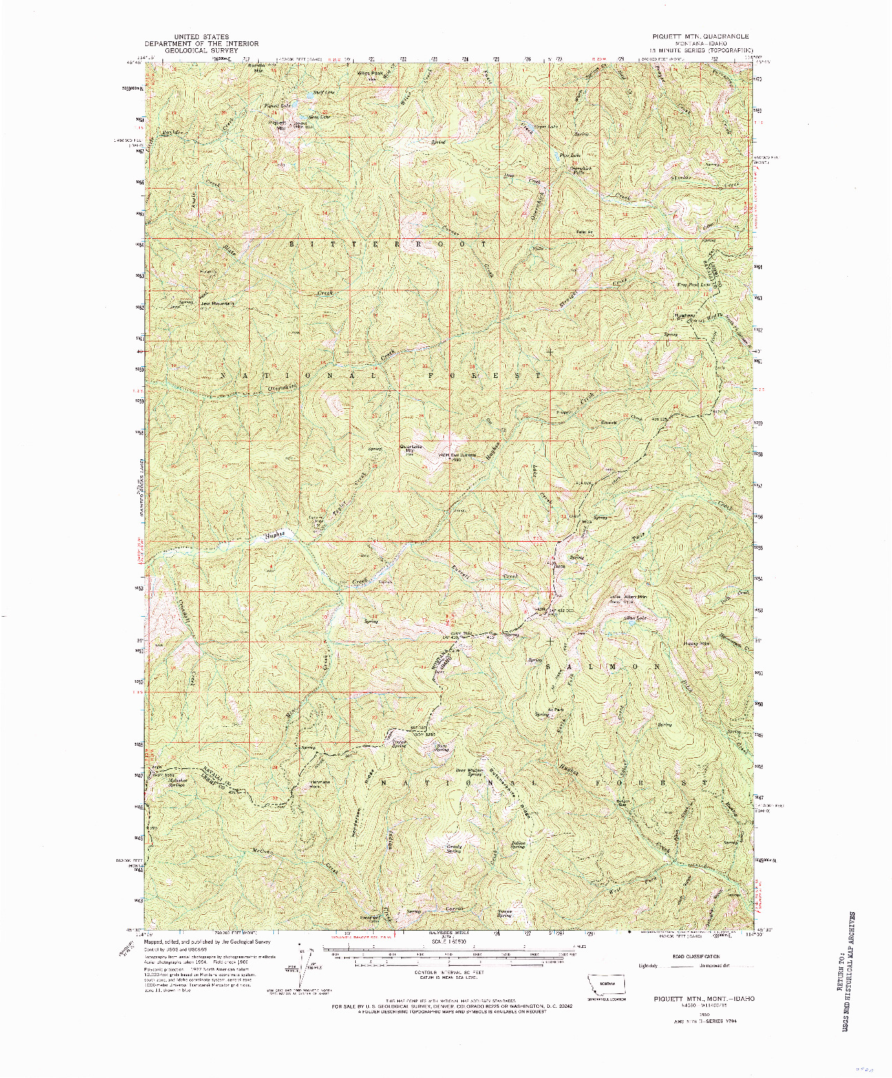 USGS 1:62500-SCALE QUADRANGLE FOR PIQUETT MTN, MT 1960