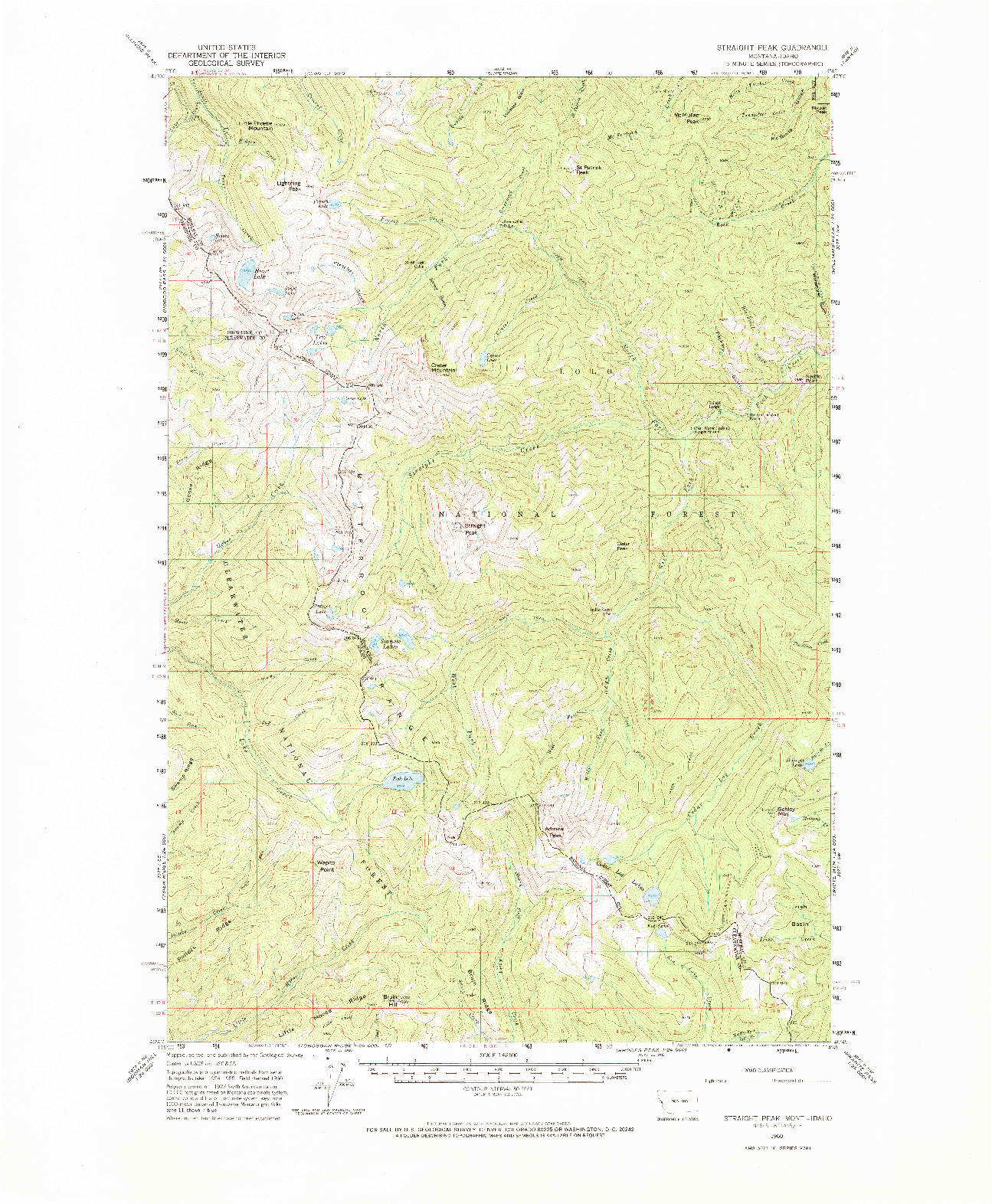 USGS 1:62500-SCALE QUADRANGLE FOR STRAIGHT PEAK, MT 1960