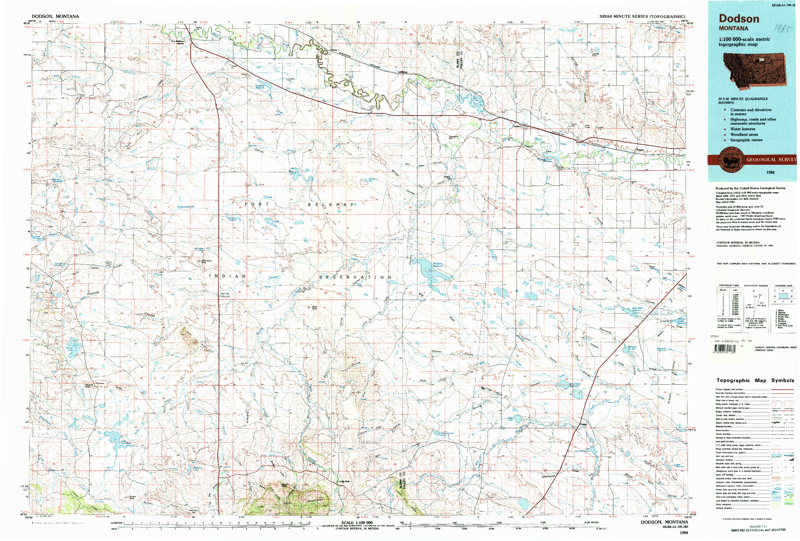 USGS 1:100000-SCALE QUADRANGLE FOR DODSON, MT 1984