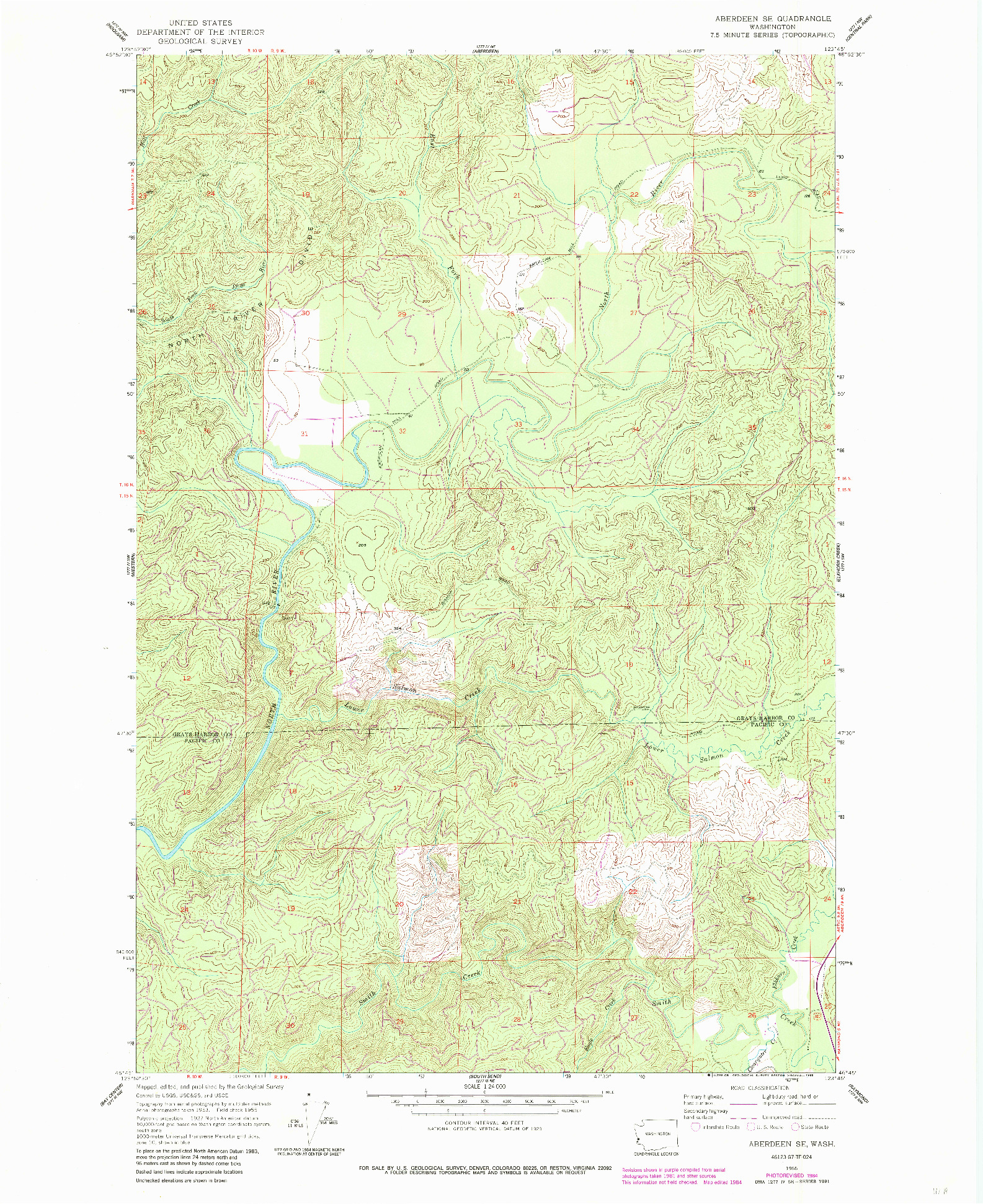 USGS 1:24000-SCALE QUADRANGLE FOR ABERDEEN SE, WA 1955