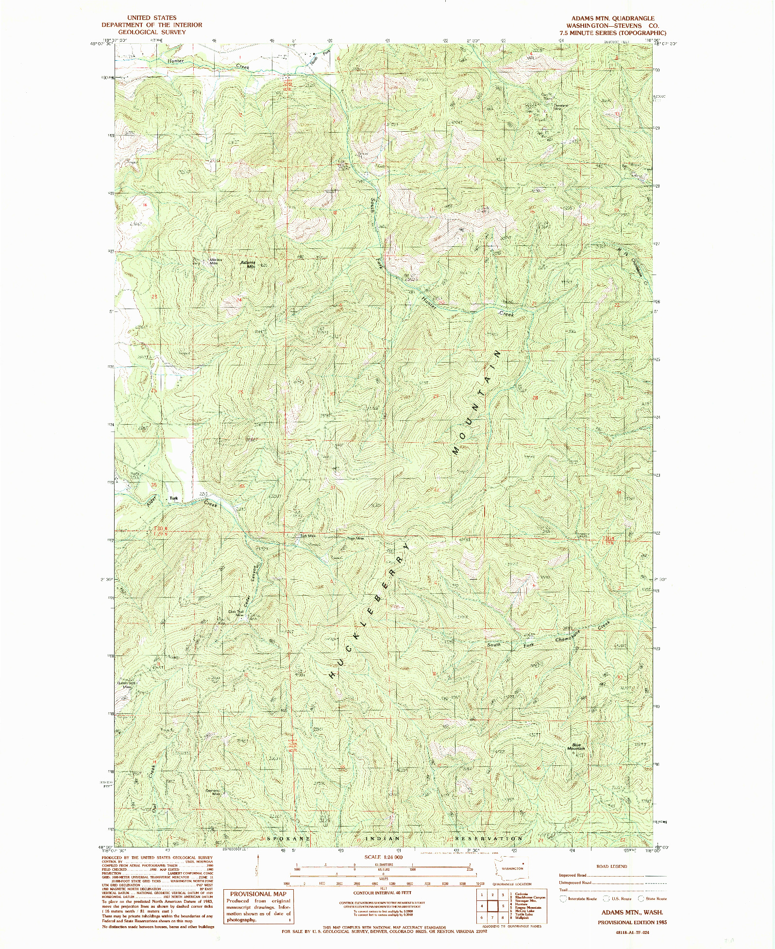 USGS 1:24000-SCALE QUADRANGLE FOR ADAMS MTN, WA 1985