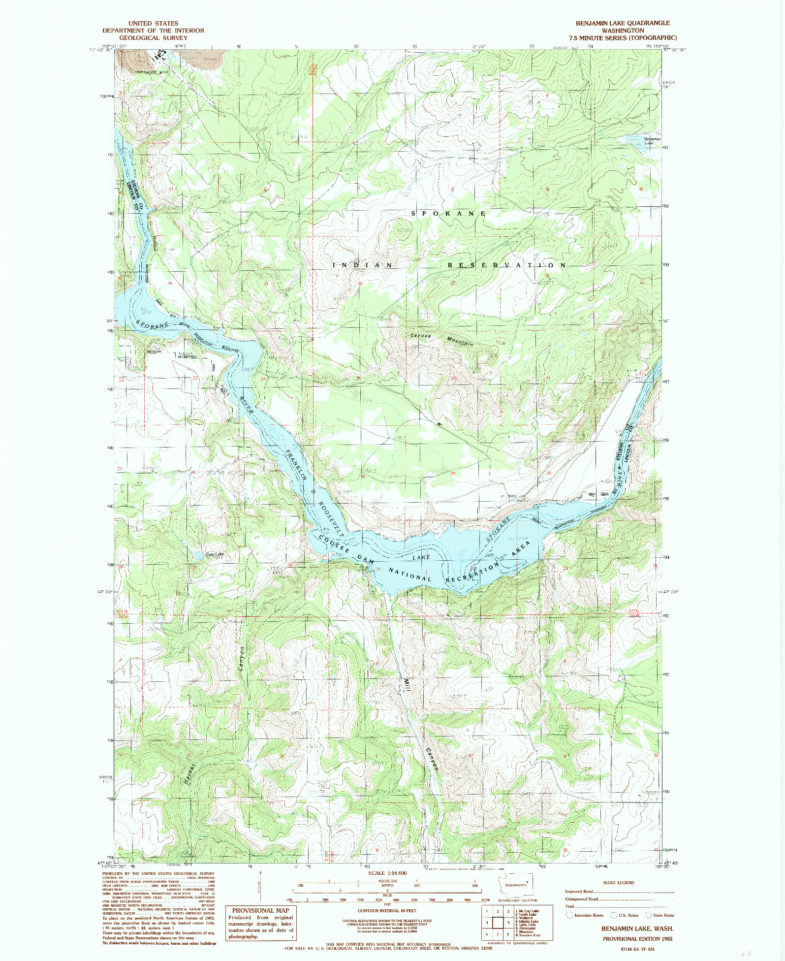 USGS 1:24000-SCALE QUADRANGLE FOR BENJAMIN LAKE, WA 1985
