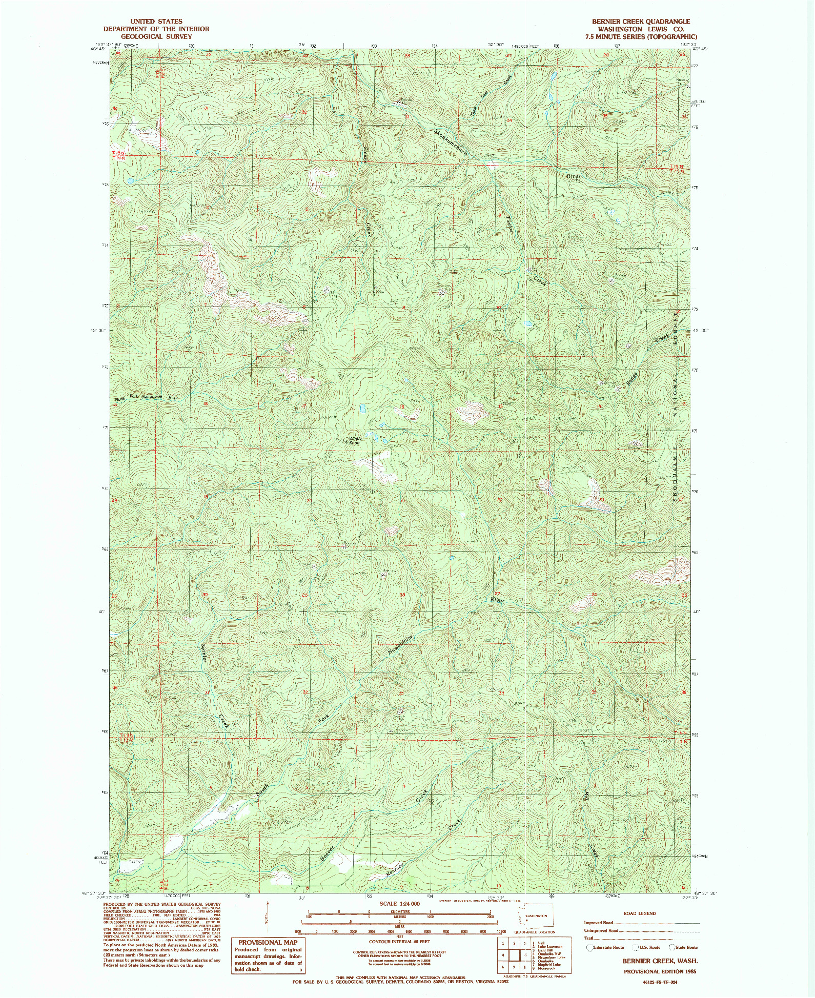 USGS 1:24000-SCALE QUADRANGLE FOR BERNIER CREEK, WA 1985