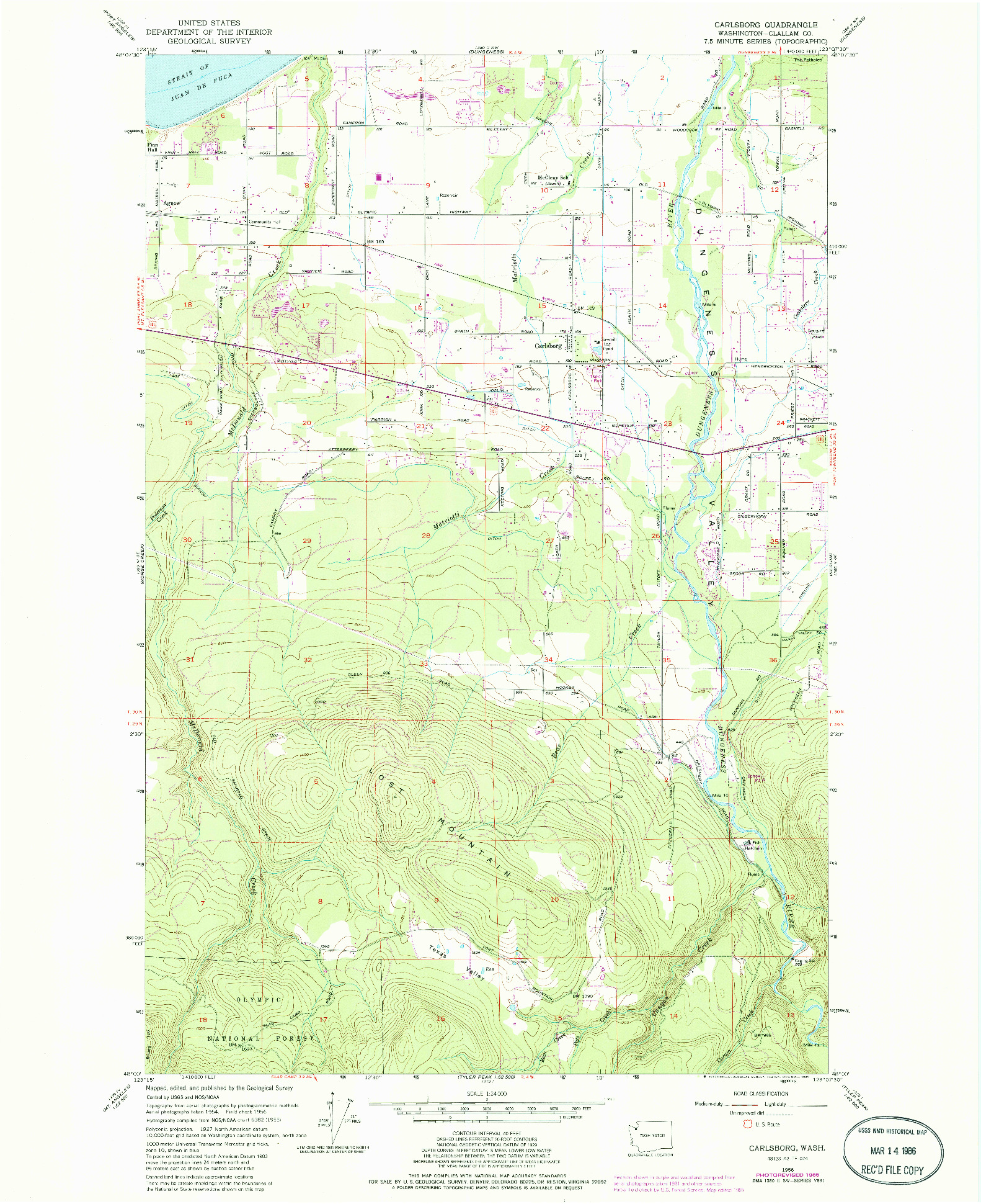 USGS 1:24000-SCALE QUADRANGLE FOR CARLSBORG, WA 1956