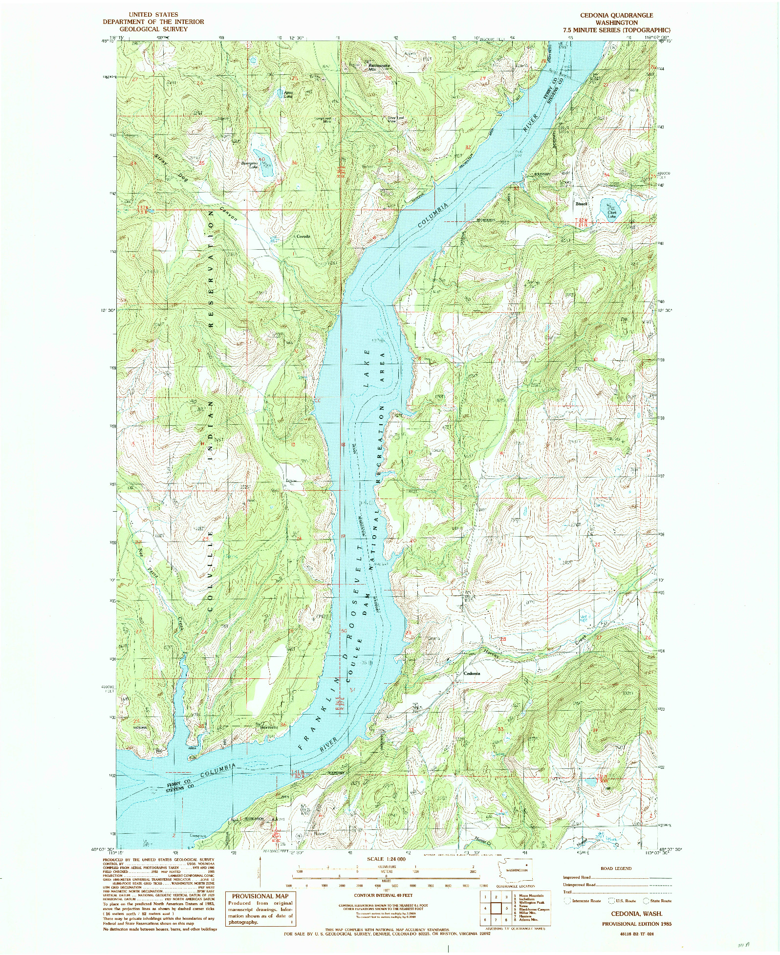 USGS 1:24000-SCALE QUADRANGLE FOR CEDONIA, WA 1985