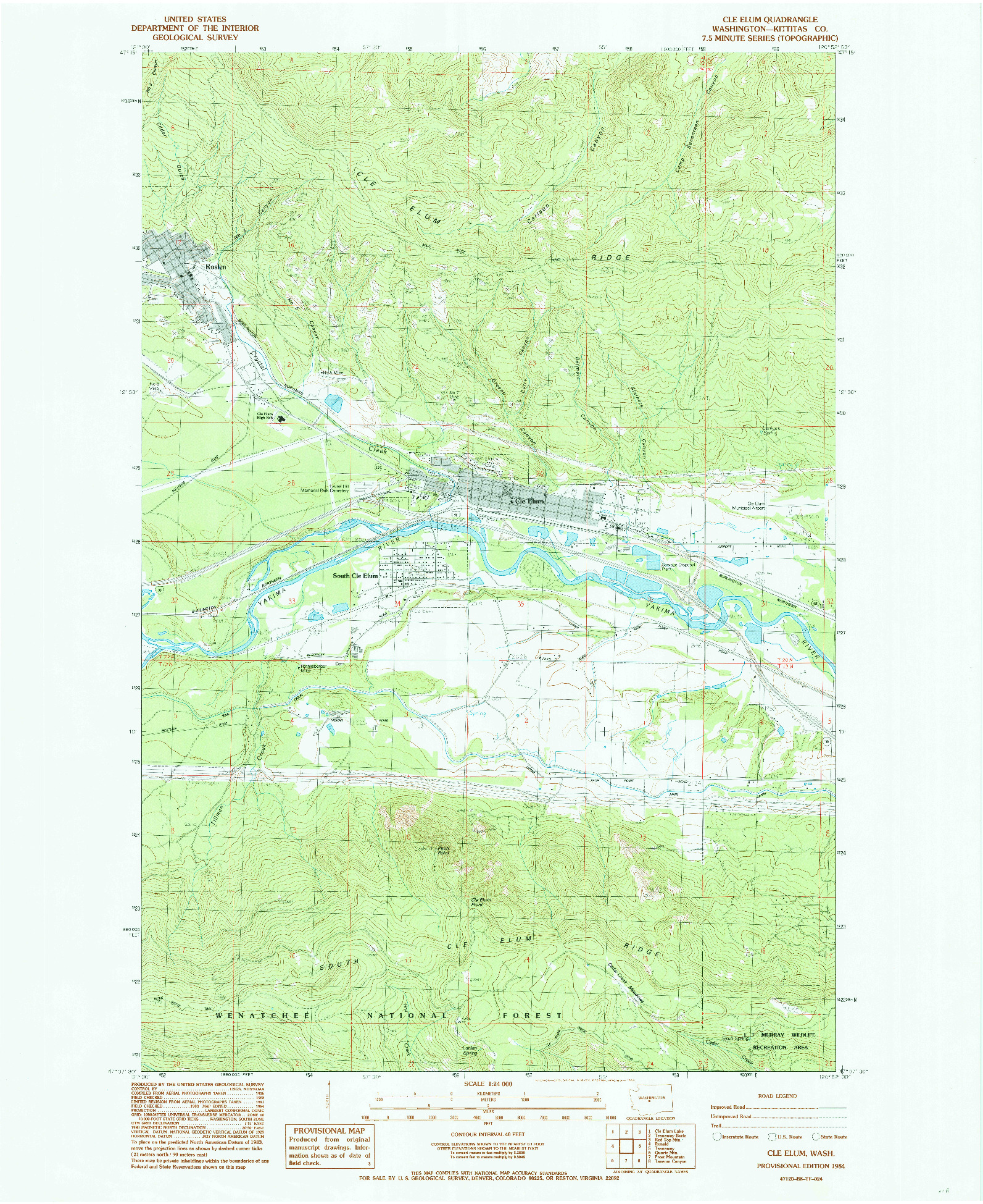 USGS 1:24000-SCALE QUADRANGLE FOR CLE ELUM, WA 1984