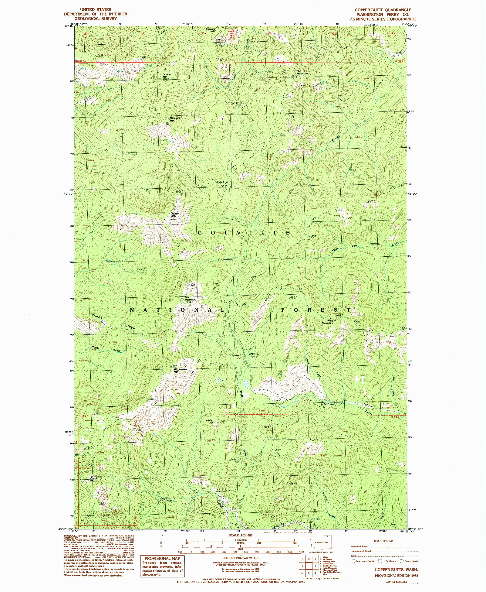 USGS 1:24000-SCALE QUADRANGLE FOR COPPER BUTTE, WA 1985