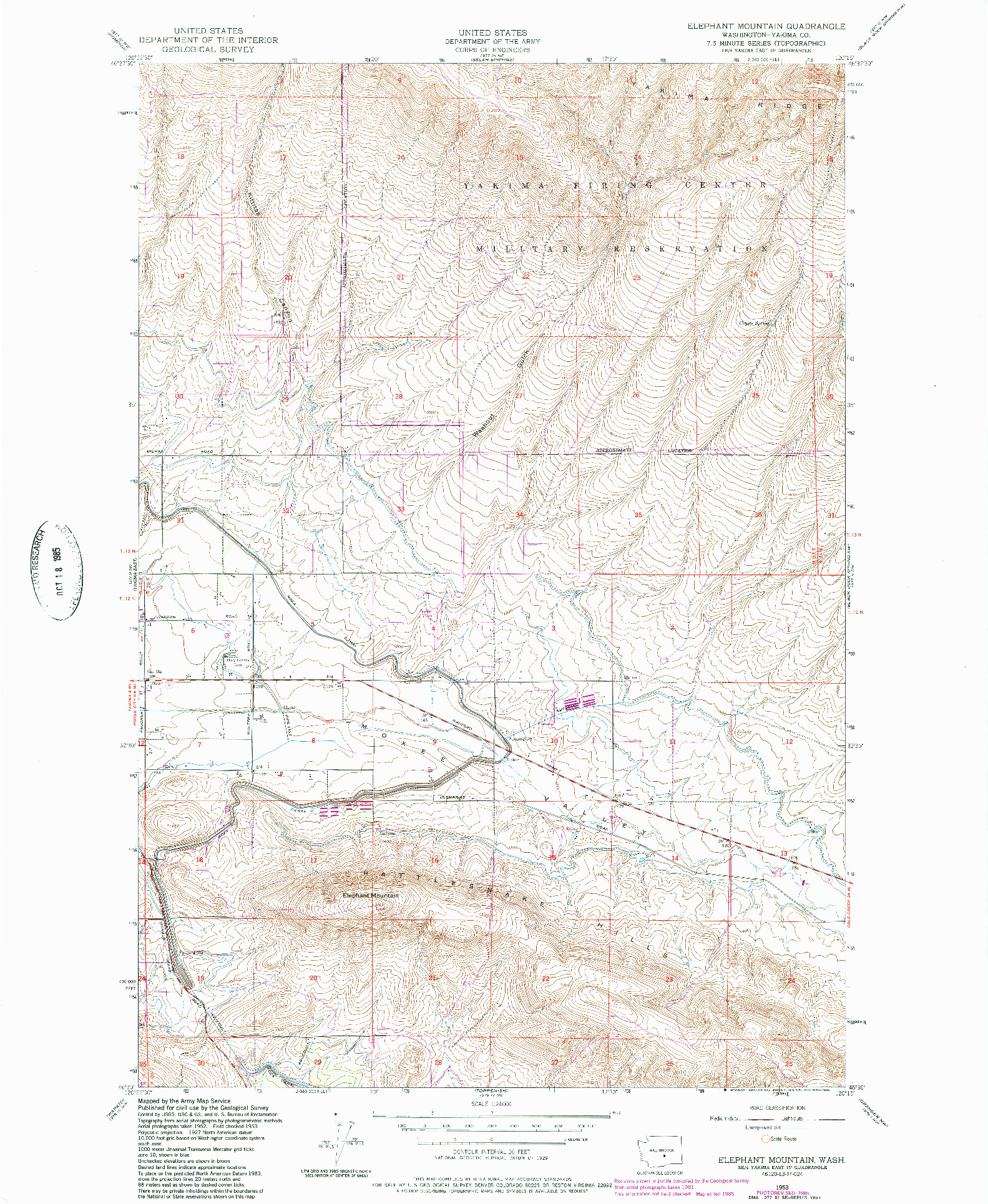 USGS 1:24000-SCALE QUADRANGLE FOR ELEPHANT MOUNTAIN, WA 1953