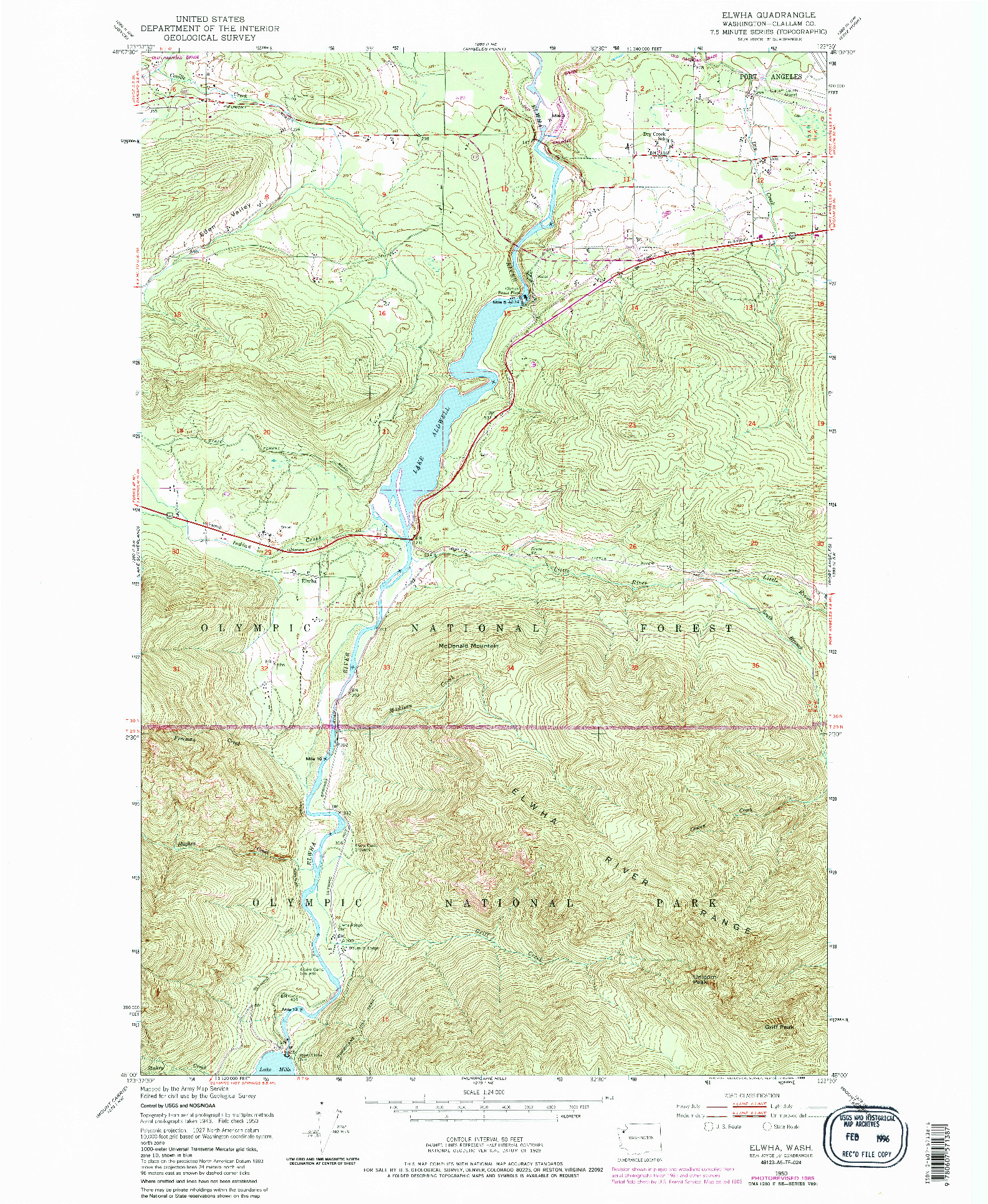 USGS 1:24000-SCALE QUADRANGLE FOR ELWHA, WA 1950