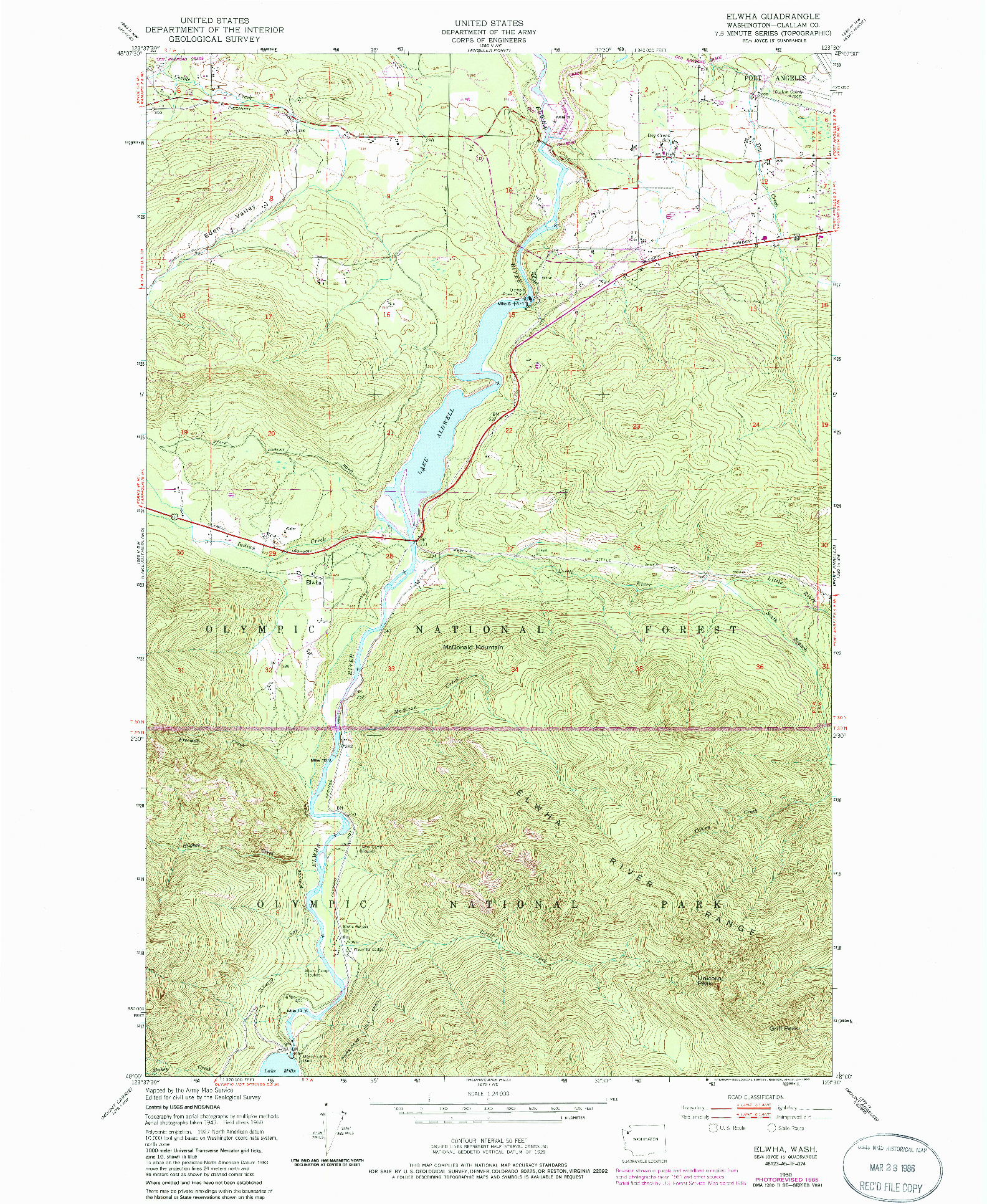 USGS 1:24000-SCALE QUADRANGLE FOR ELWHA, WA 1950