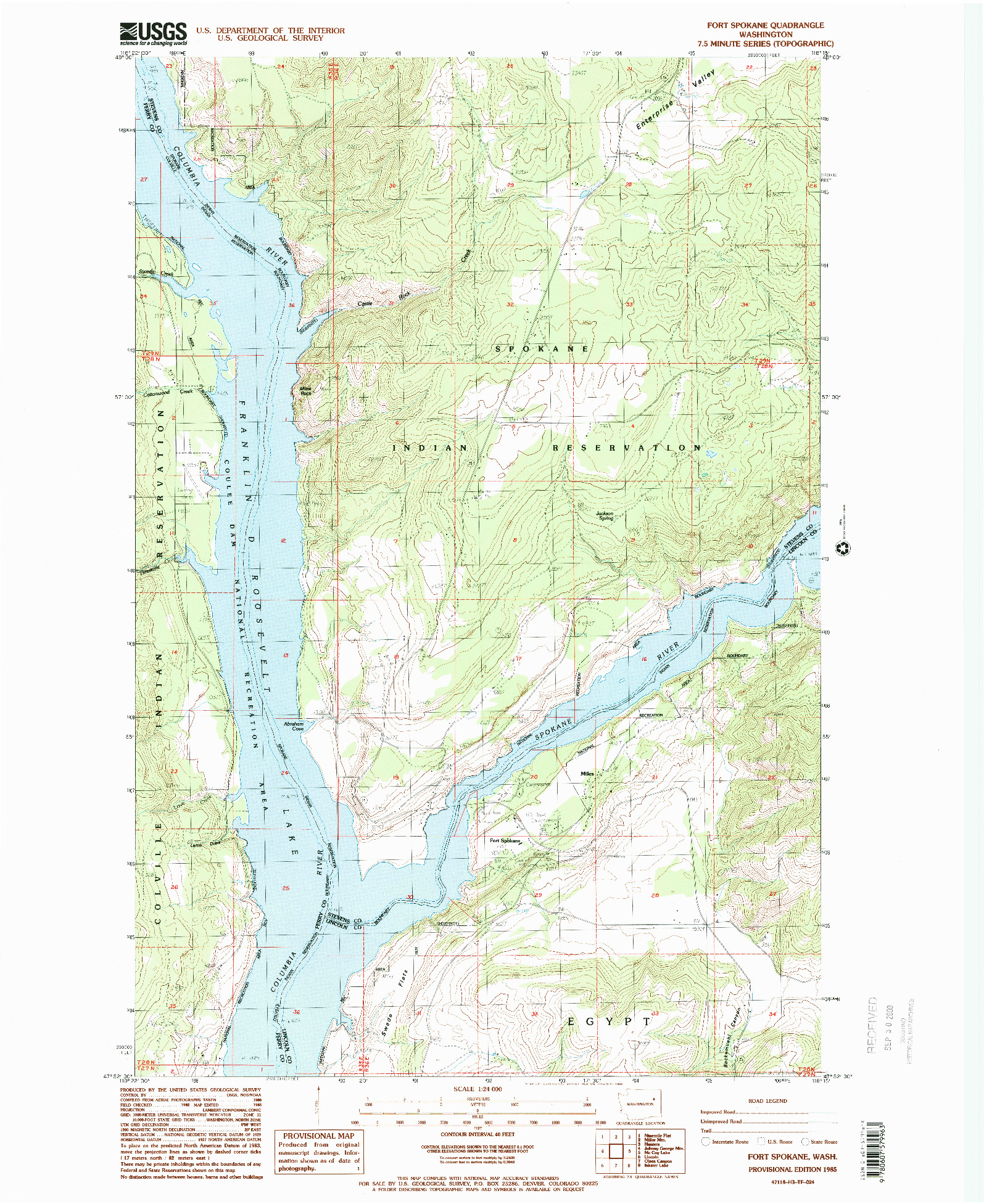 USGS 1:24000-SCALE QUADRANGLE FOR FORT SPOKANE, WA 1985