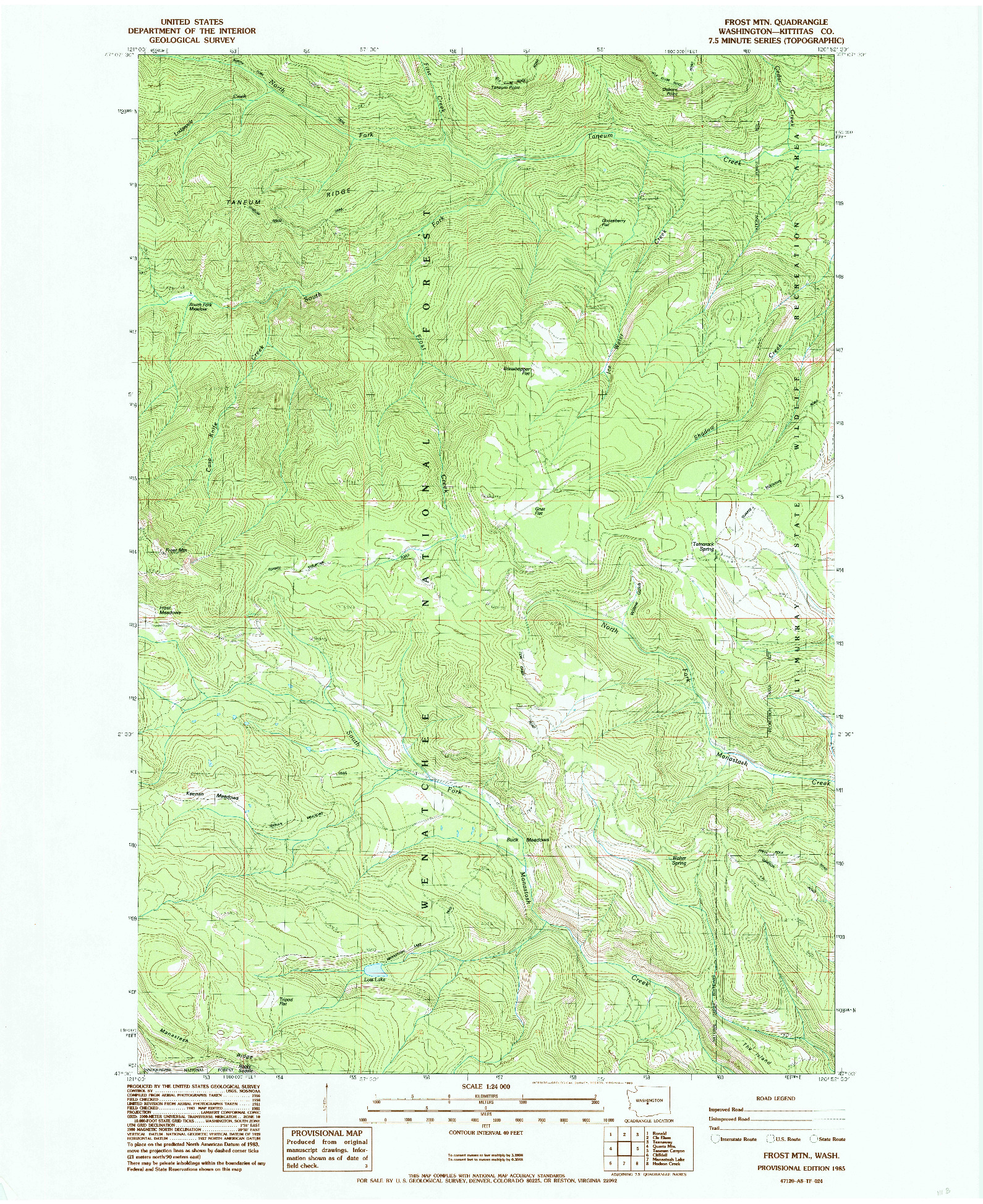 USGS 1:24000-SCALE QUADRANGLE FOR FROST MTN, WA 1985