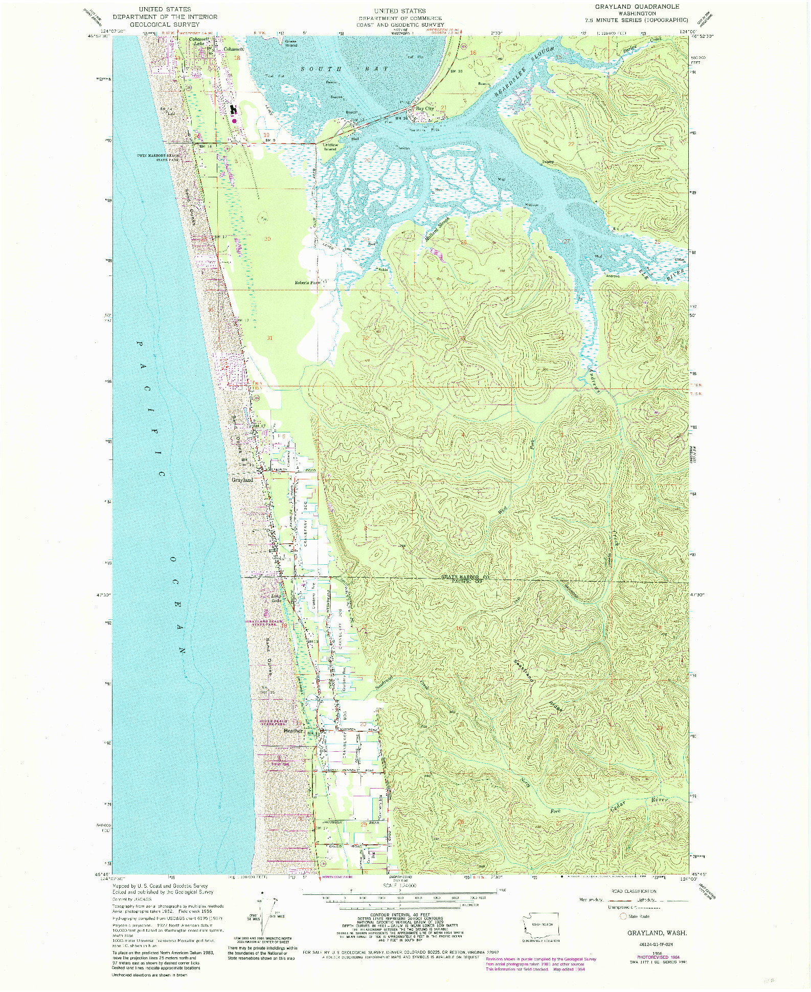 USGS 1:24000-SCALE QUADRANGLE FOR GRAYLAND, WA 1956