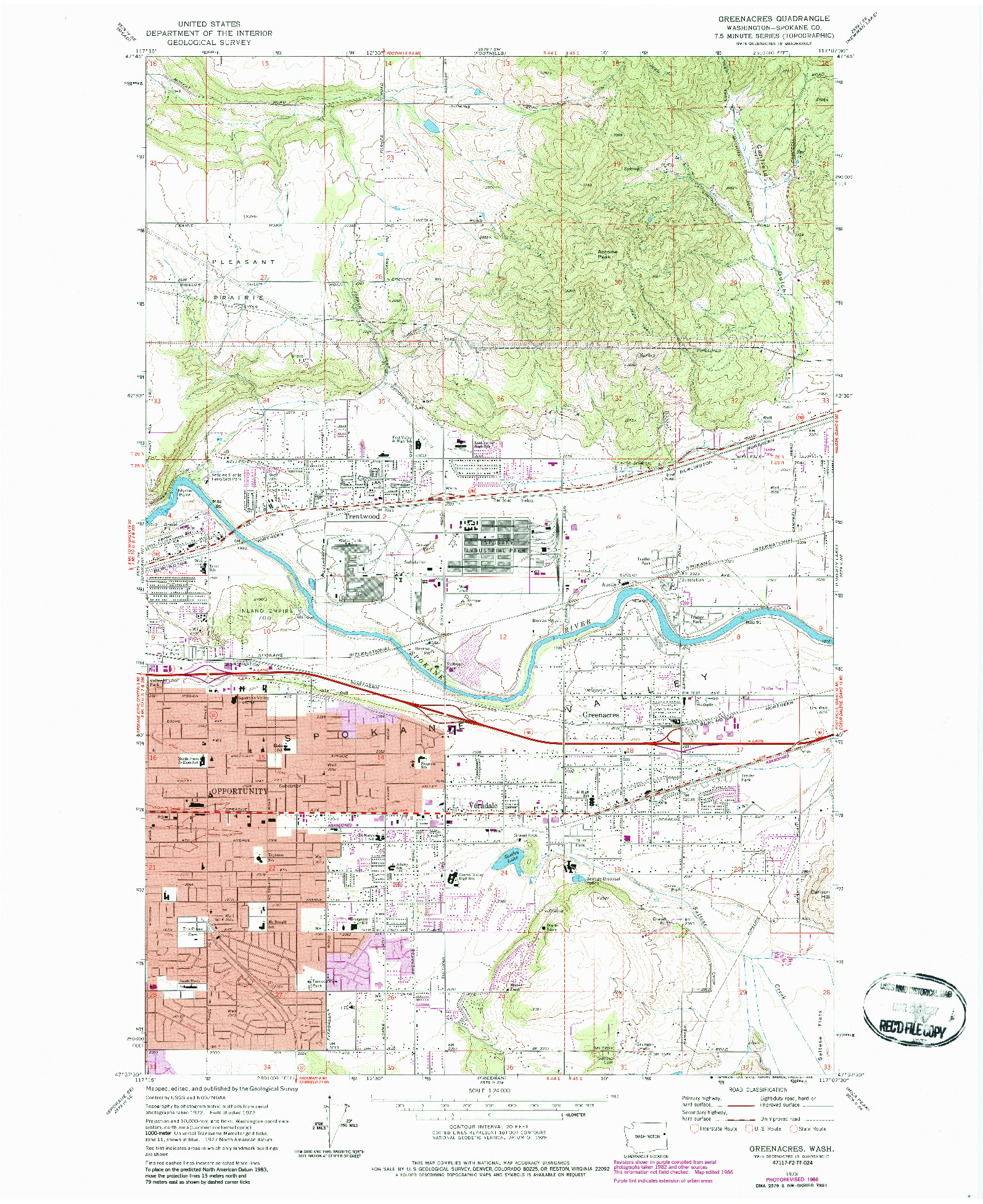 USGS 1:24000-SCALE QUADRANGLE FOR GREENACRES, WA 1973