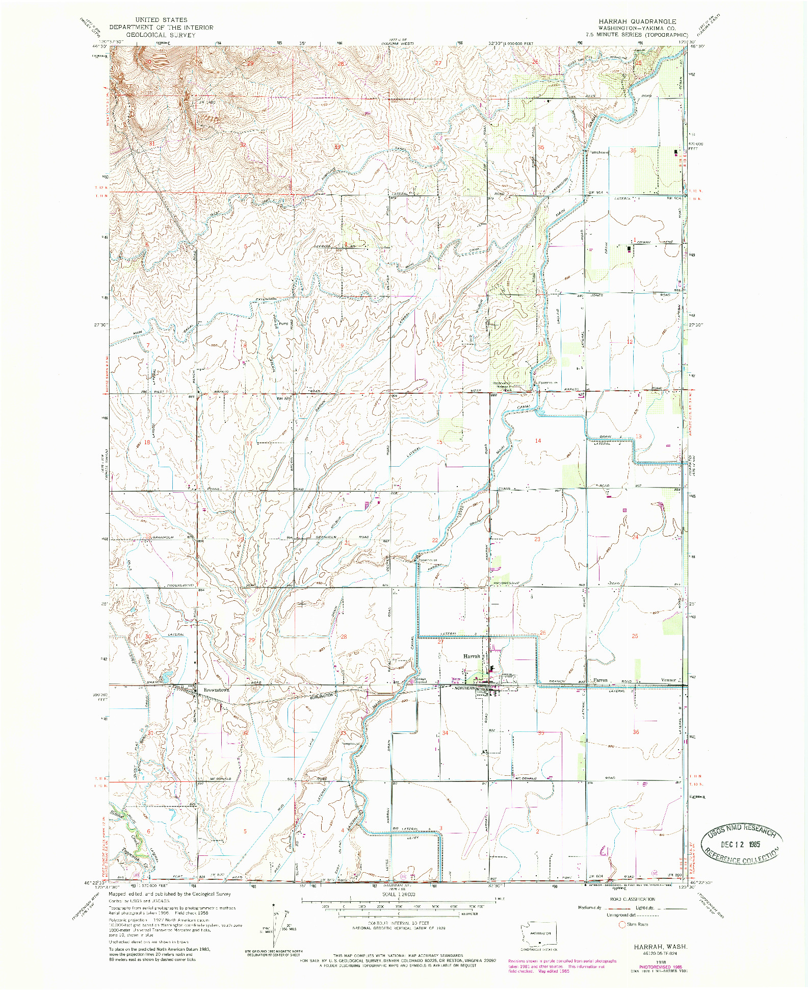 USGS 1:24000-SCALE QUADRANGLE FOR HARRAH, WA 1958