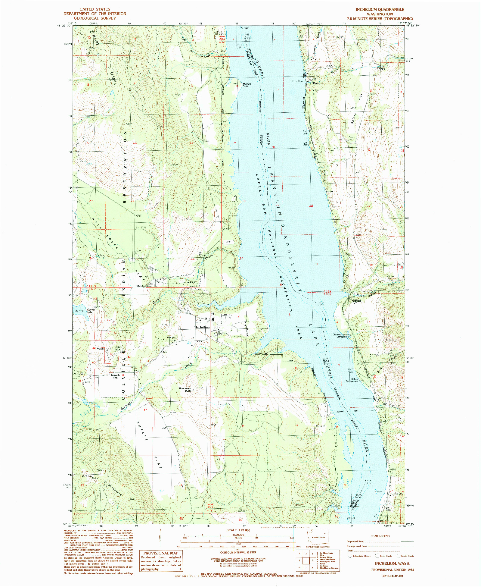 USGS 1:24000-SCALE QUADRANGLE FOR INCHELIUM, WA 1985