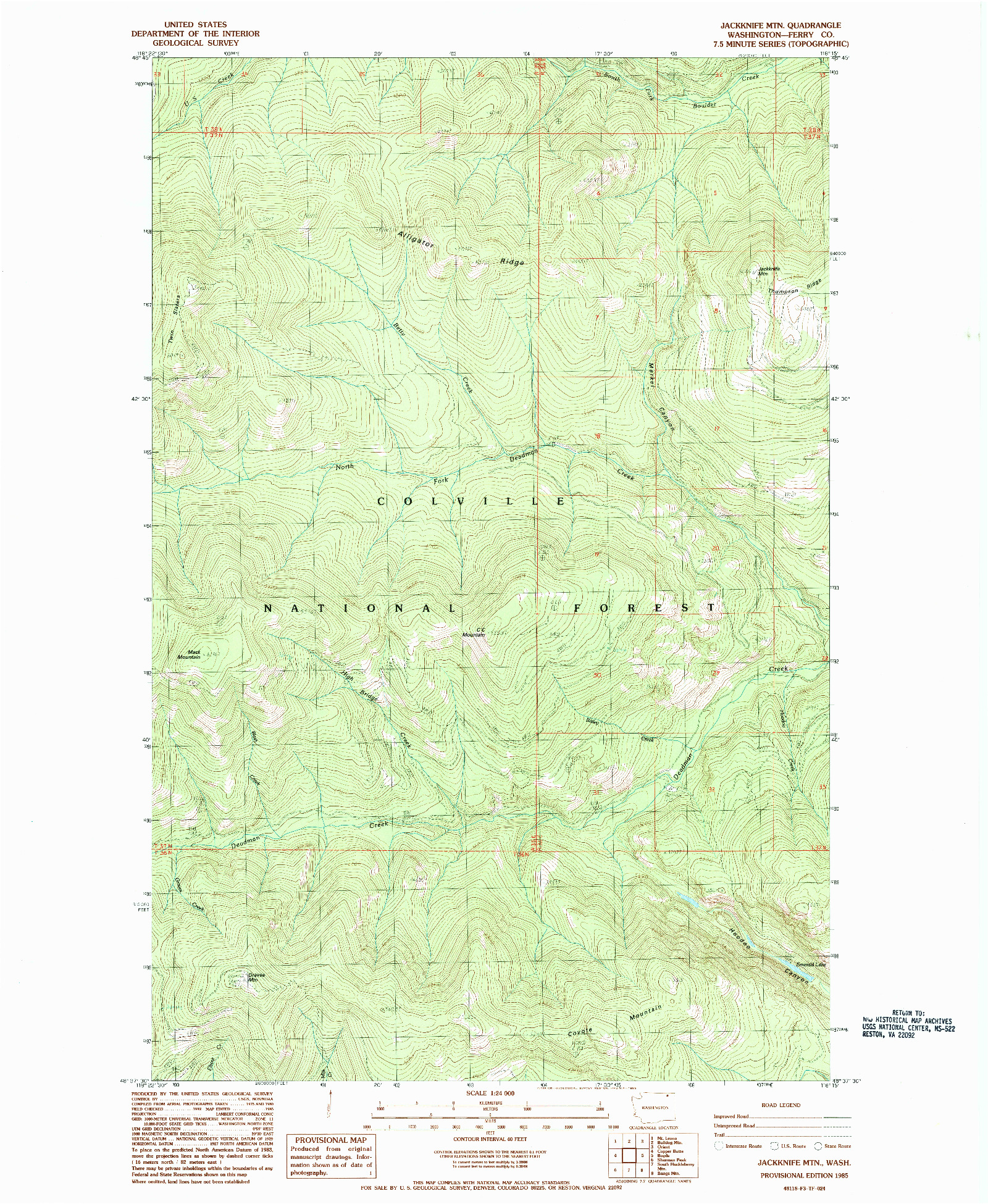 USGS 1:24000-SCALE QUADRANGLE FOR JACKKNIFE MTN, WA 1985