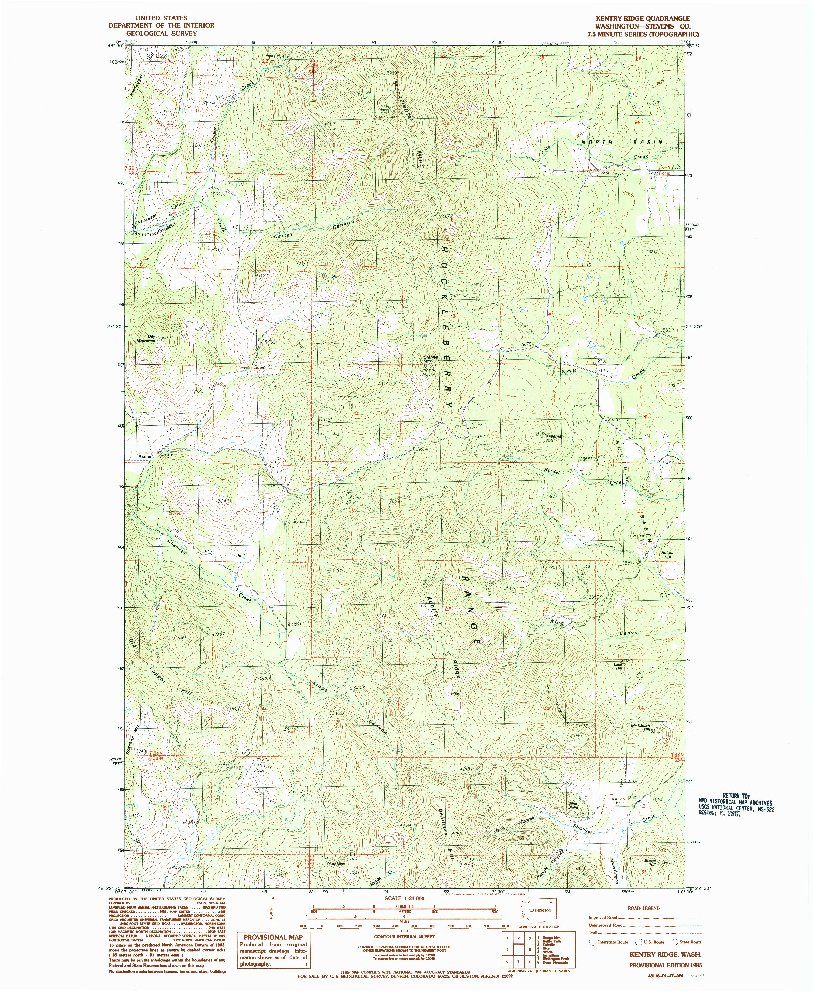 USGS 1:24000-SCALE QUADRANGLE FOR KENTRY RIDGE, WA 1985