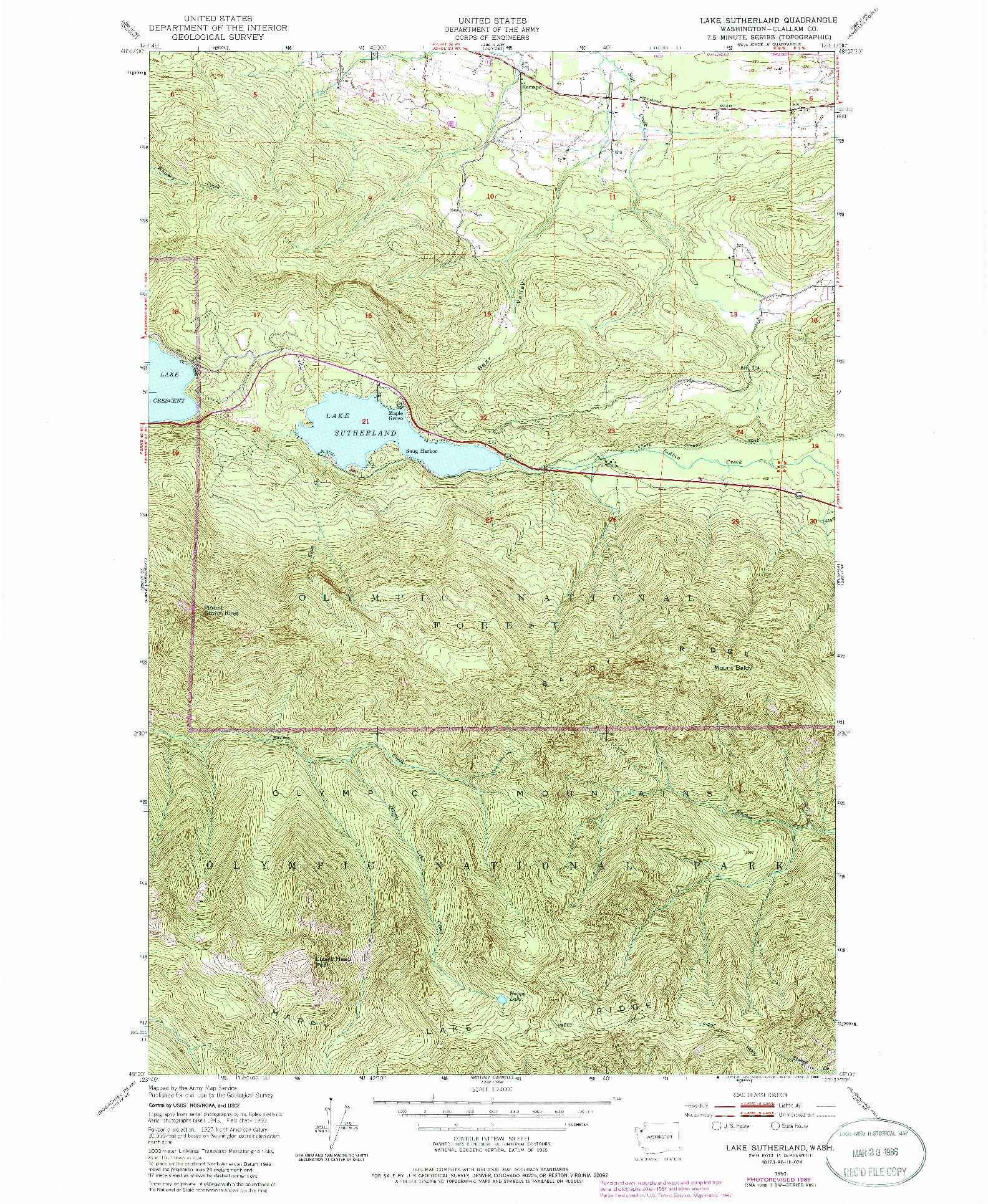 USGS 1:24000-SCALE QUADRANGLE FOR LAKE SUTHERLAND, WA 1950