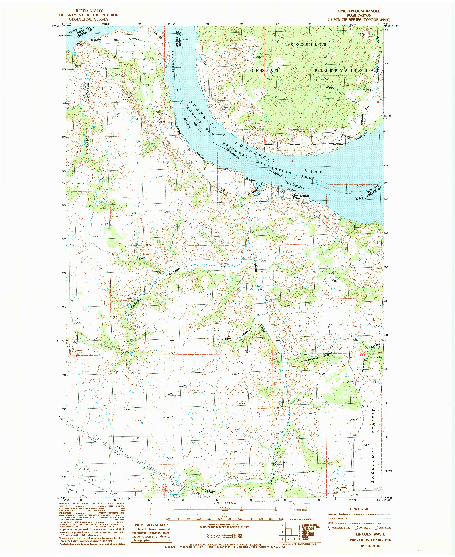USGS 1:24000-SCALE QUADRANGLE FOR LINCOLN, WA 1985