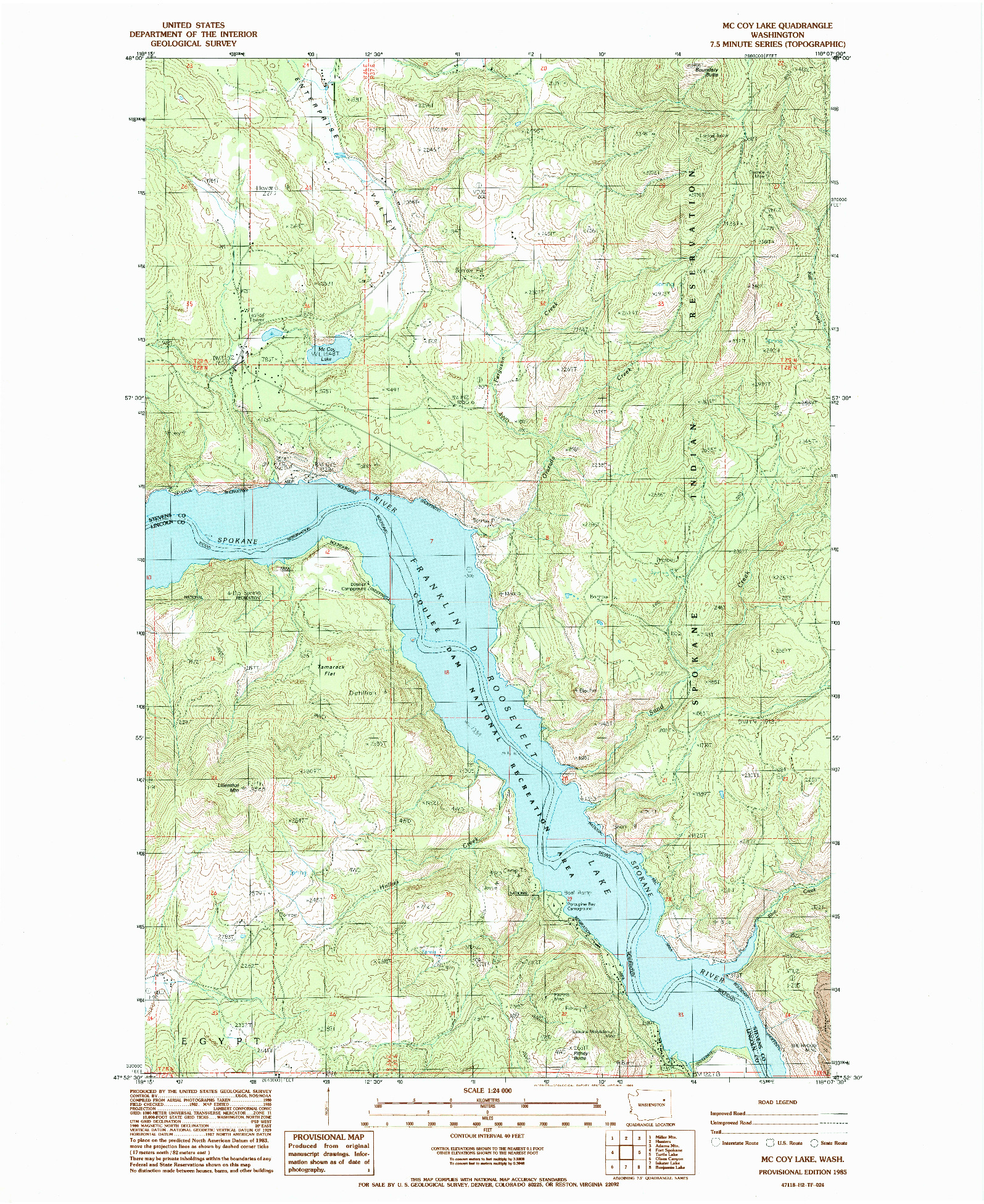 USGS 1:24000-SCALE QUADRANGLE FOR MC COY LAKE, WA 1985
