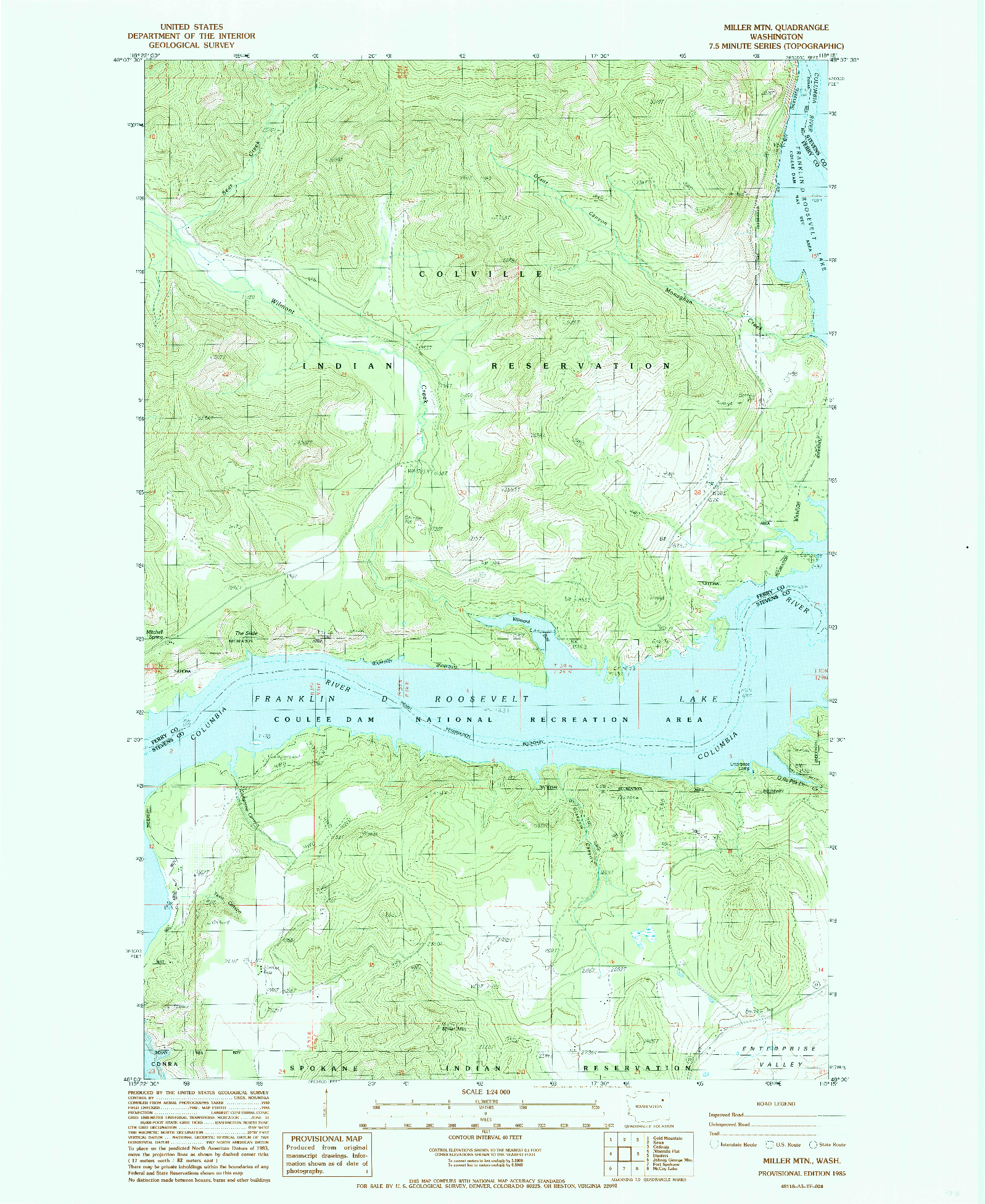 USGS 1:24000-SCALE QUADRANGLE FOR MILLER MTN., WA 1985