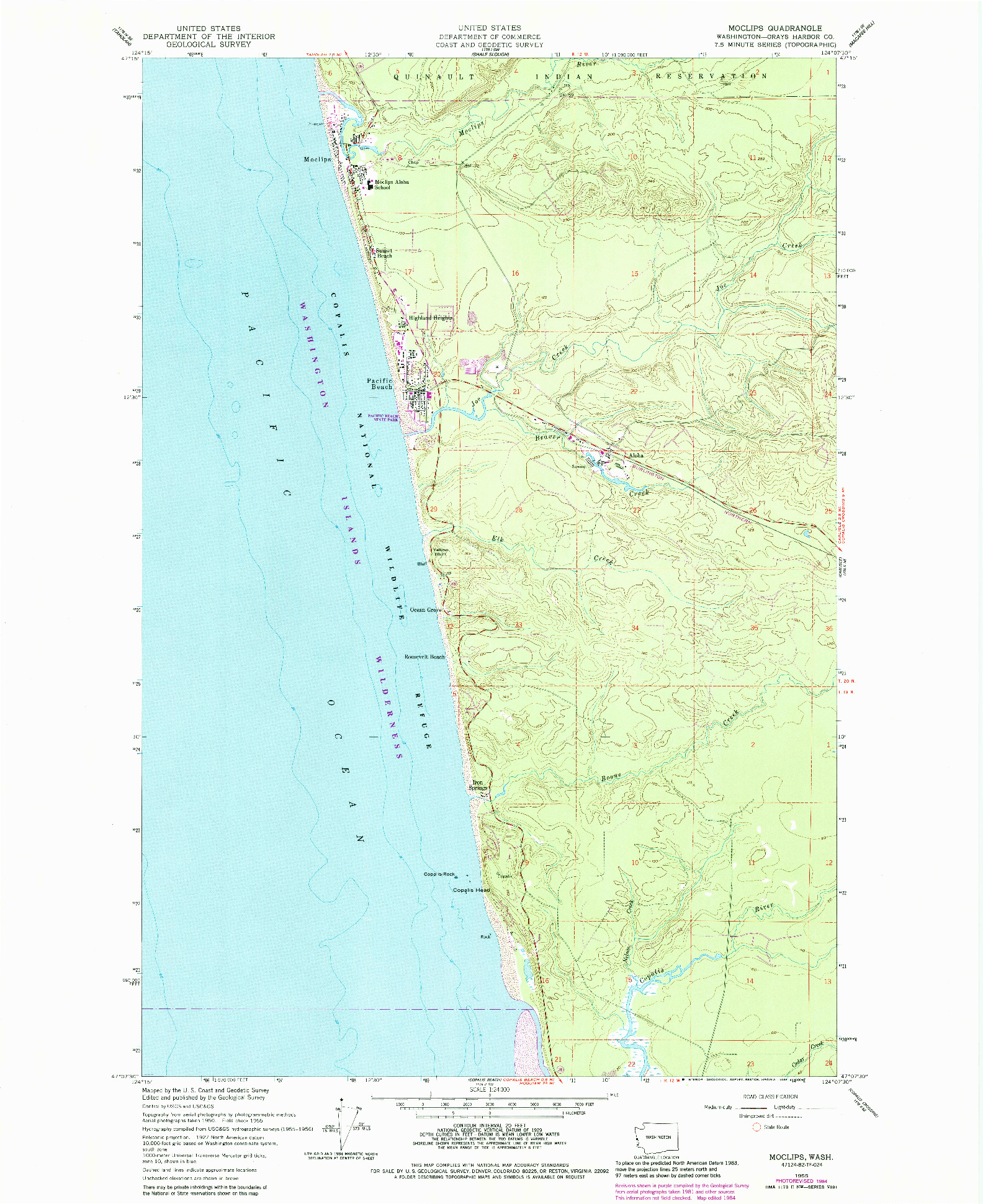 USGS 1:24000-SCALE QUADRANGLE FOR MOCLIPS, WA 1955