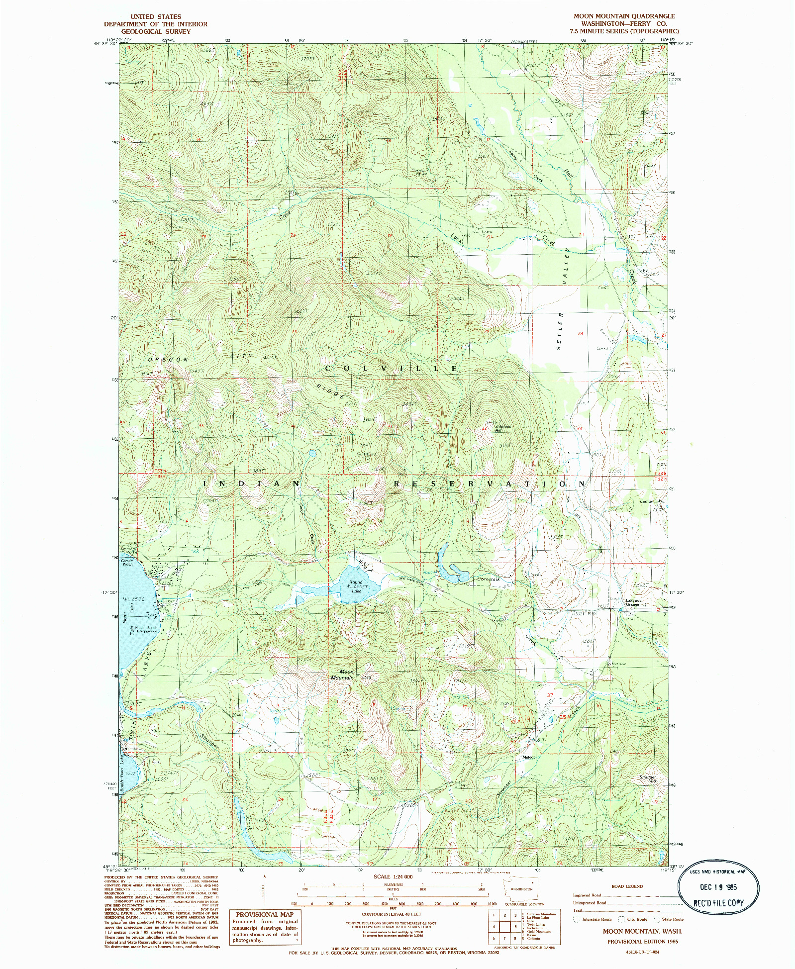 USGS 1:24000-SCALE QUADRANGLE FOR MOON MOUNTAIN, WA 1985