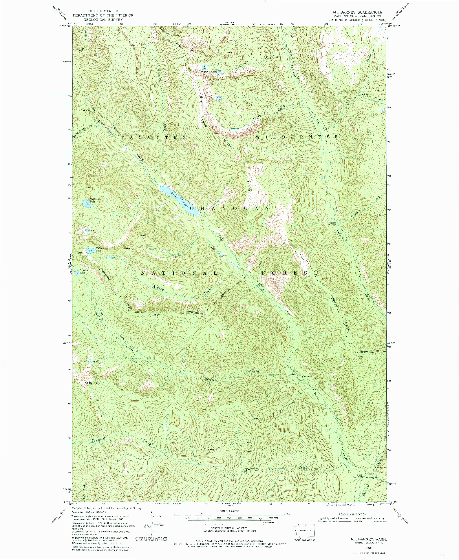 USGS 1:24000-SCALE QUADRANGLE FOR MT BARNEY, WA 1969