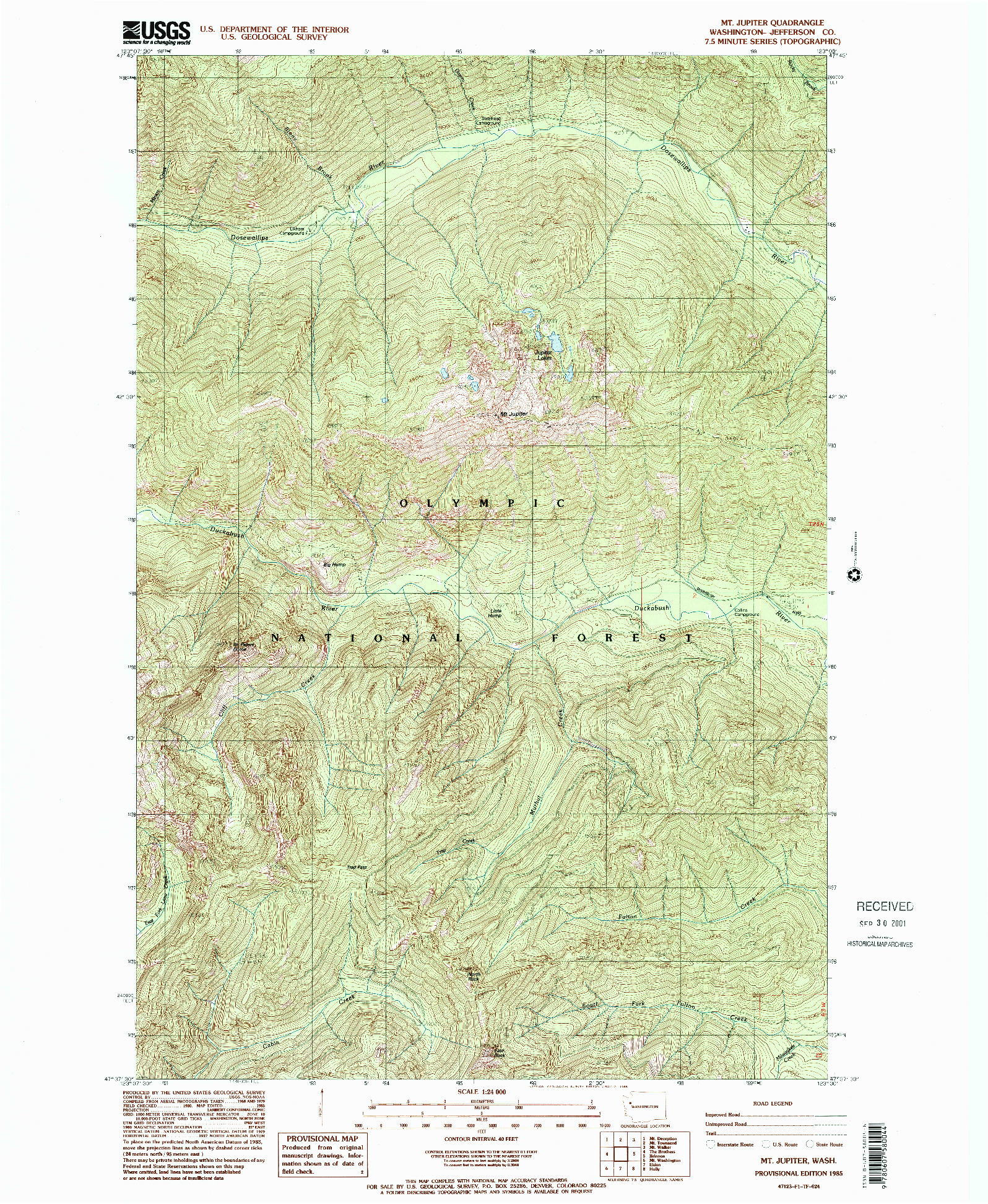 USGS 1:24000-SCALE QUADRANGLE FOR MT JUPITER, WA 1985