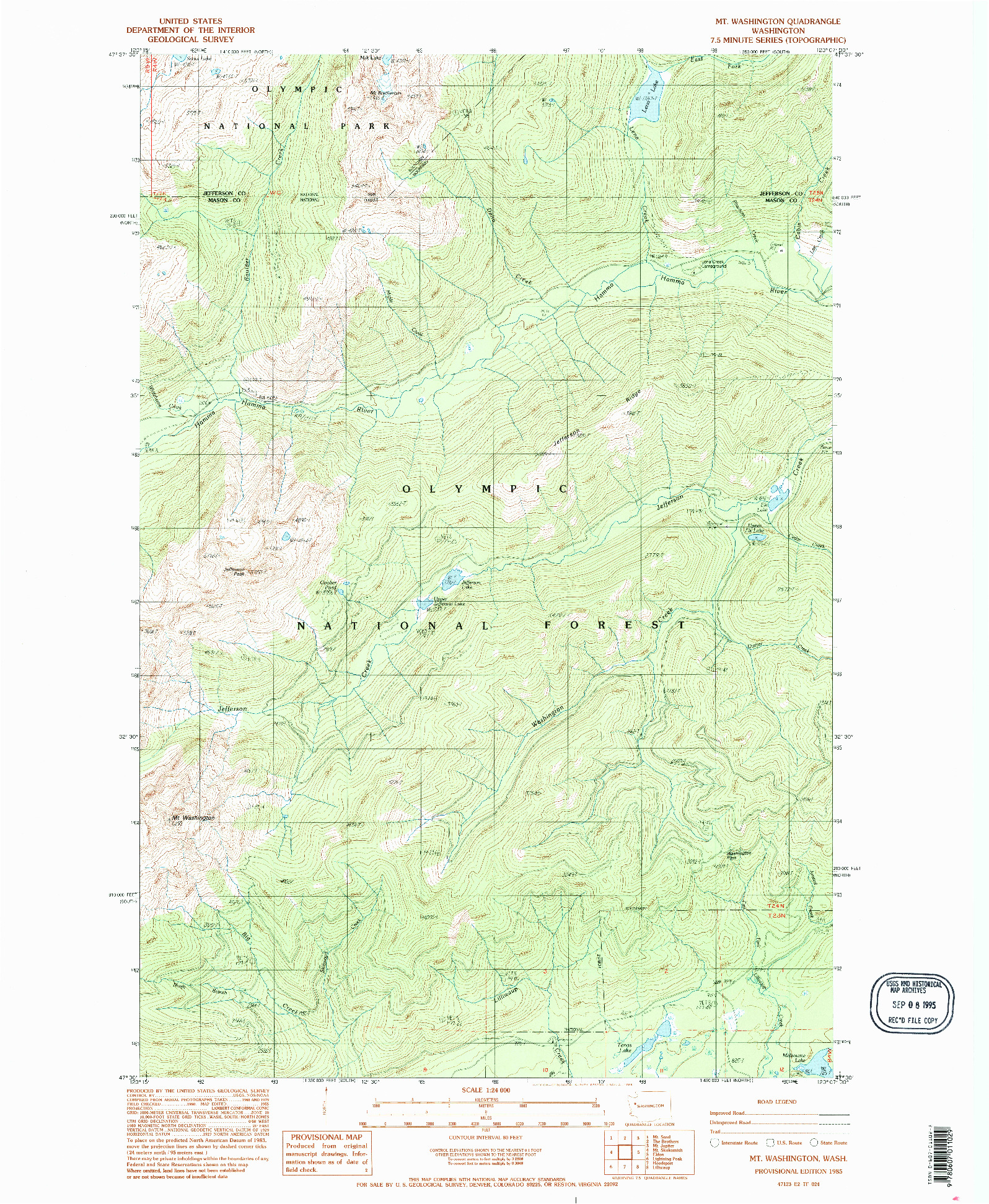 USGS 1:24000-SCALE QUADRANGLE FOR MT WASHINGTON, WA 1985