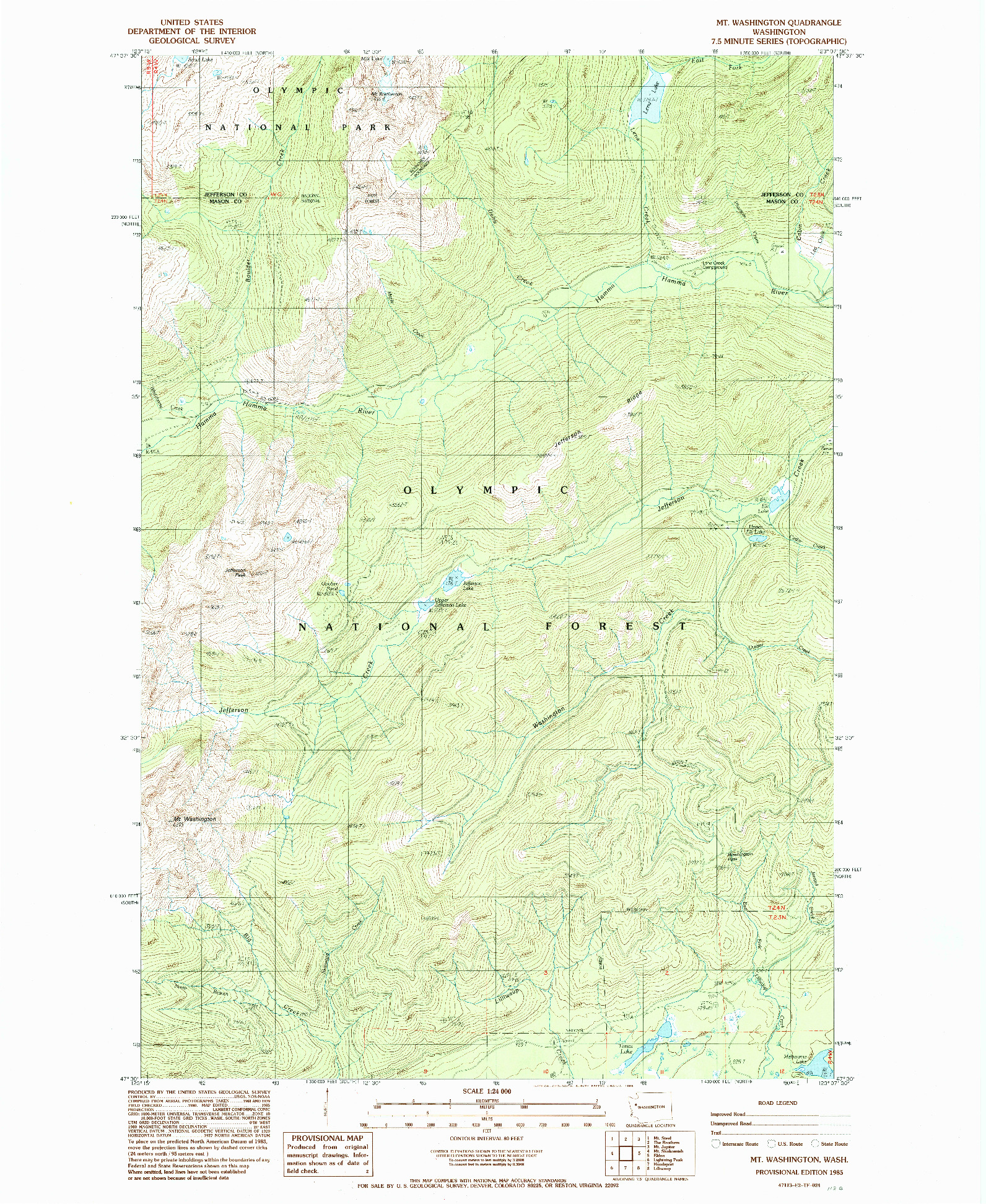 USGS 1:24000-SCALE QUADRANGLE FOR MT. WASHINGTON, WA 1985