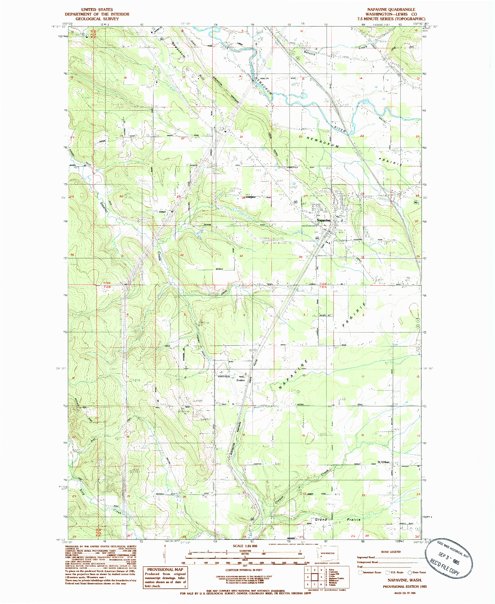 USGS 1:24000-SCALE QUADRANGLE FOR NAPAVINE, WA 1985