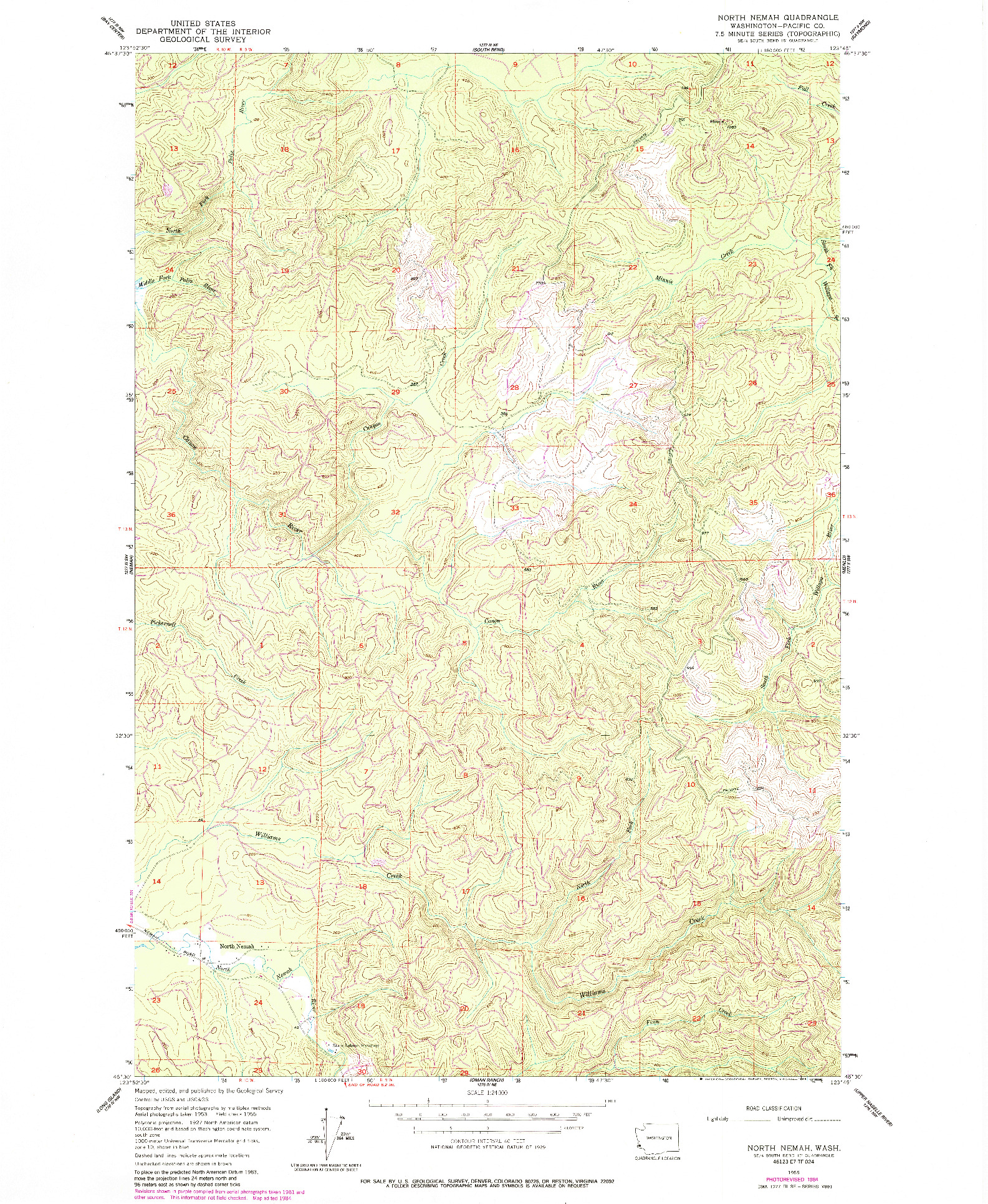 USGS 1:24000-SCALE QUADRANGLE FOR NORTH NEMAH, WA 1955