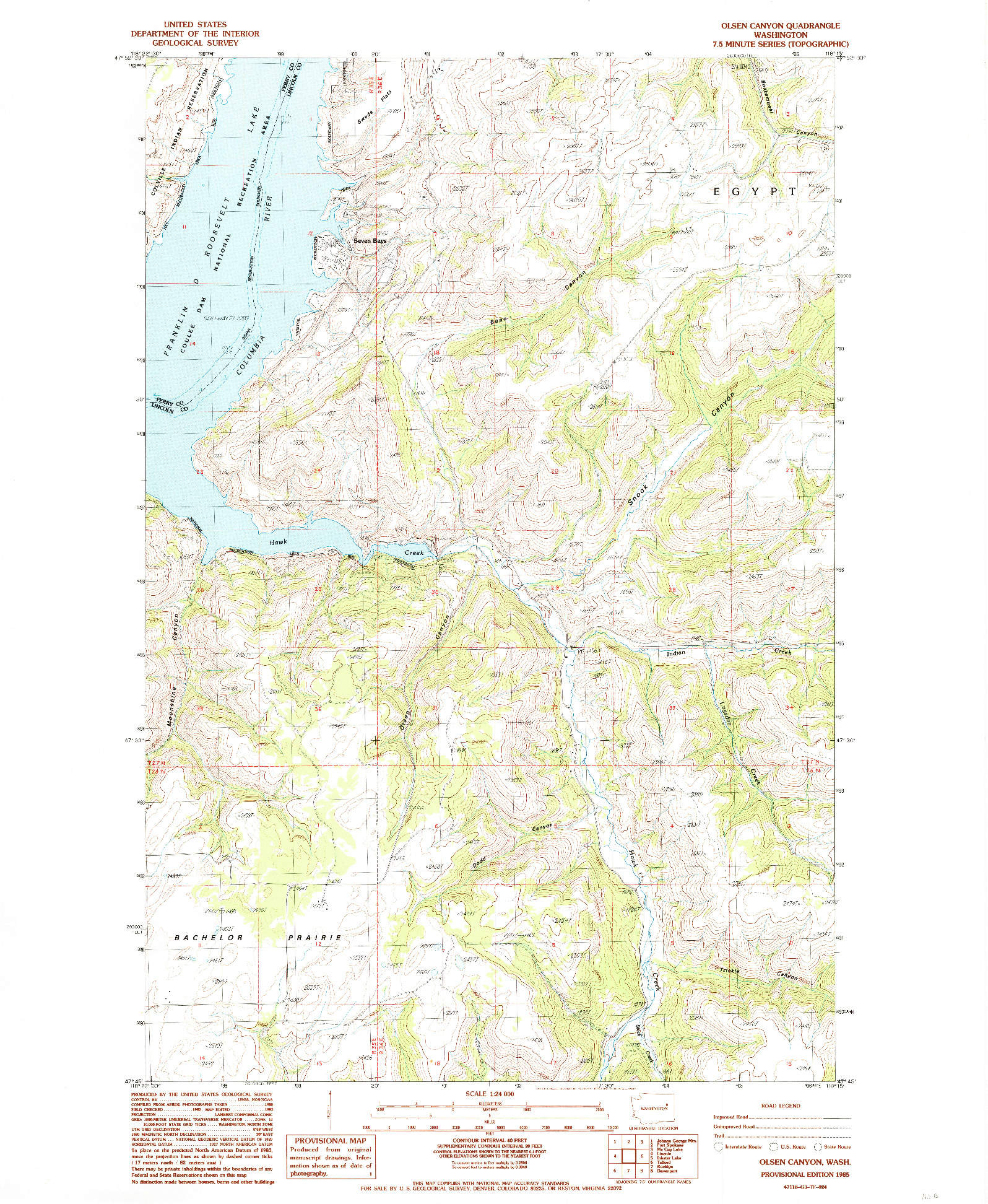 USGS 1:24000-SCALE QUADRANGLE FOR OLSEN CANYON, WA 1985
