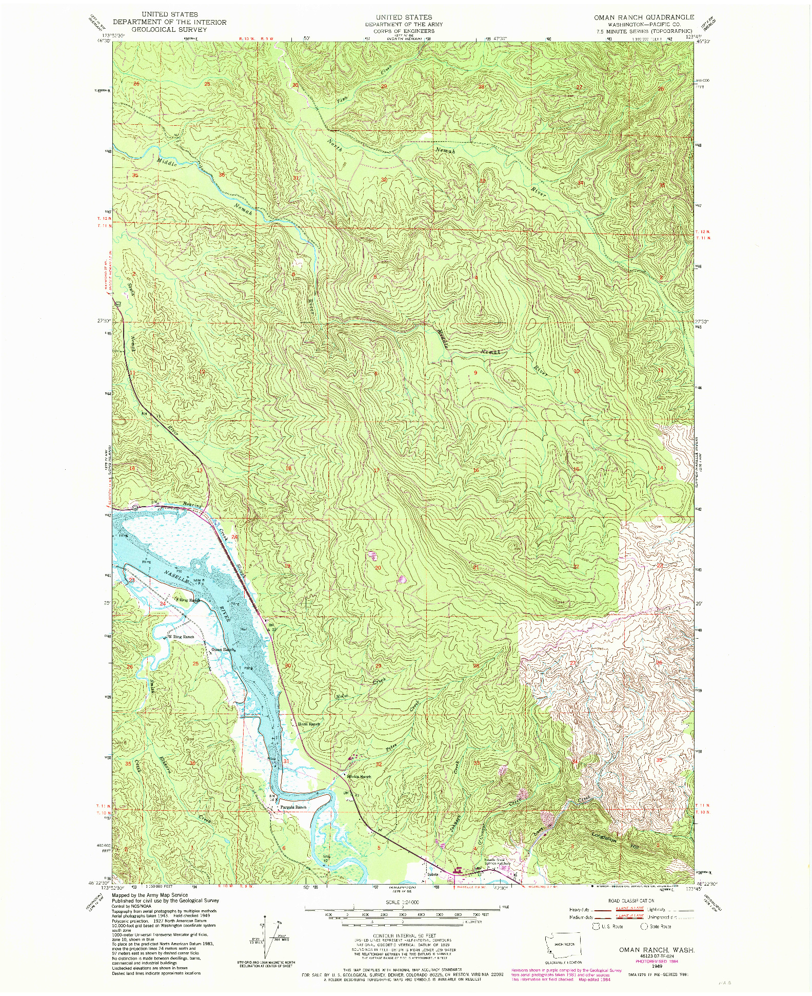 USGS 1:24000-SCALE QUADRANGLE FOR OMAN RANCH, WA 1949