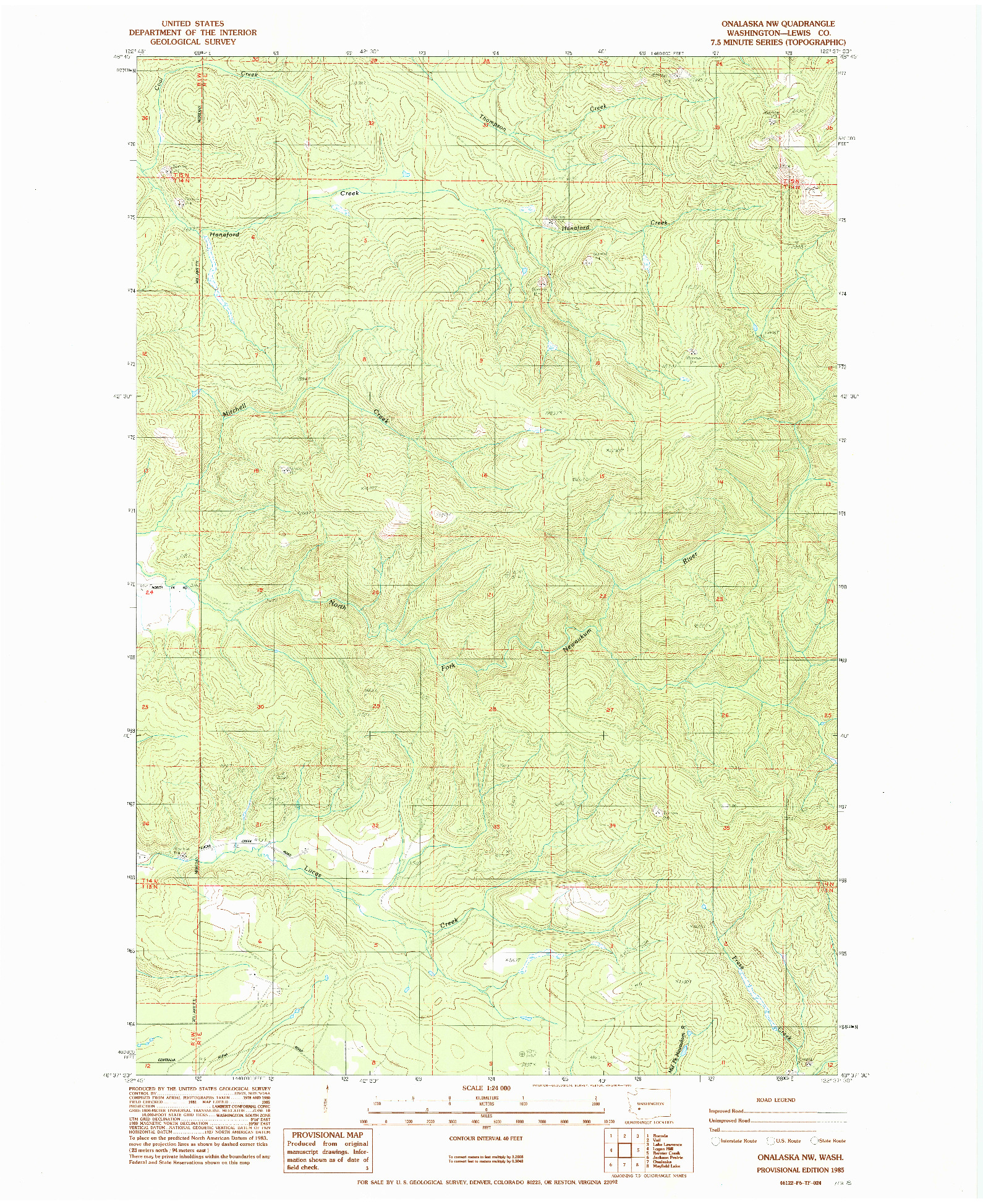 USGS 1:24000-SCALE QUADRANGLE FOR ONALASKA NW, WA 1985