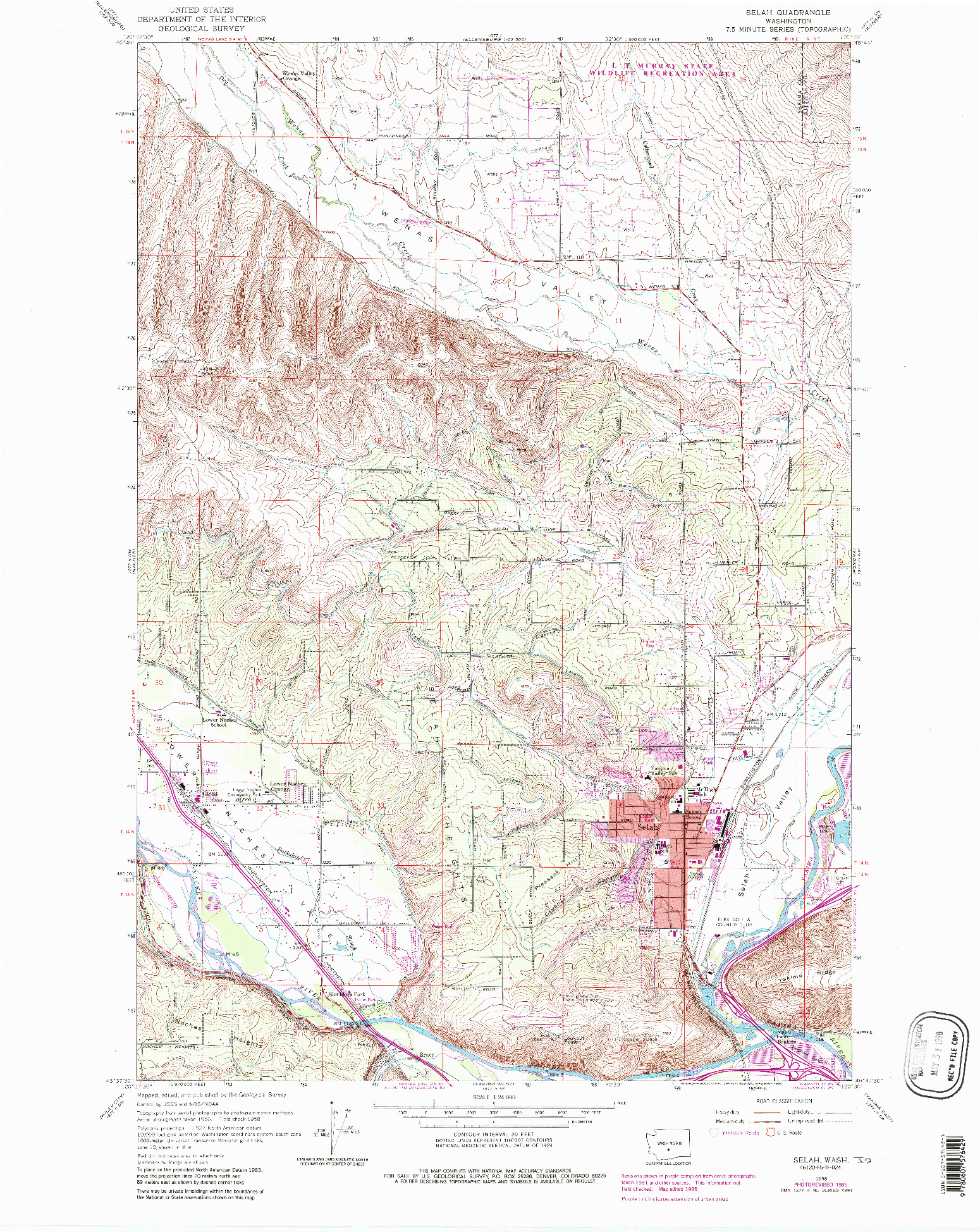 USGS 1:24000-SCALE QUADRANGLE FOR SELAH, WA 1958