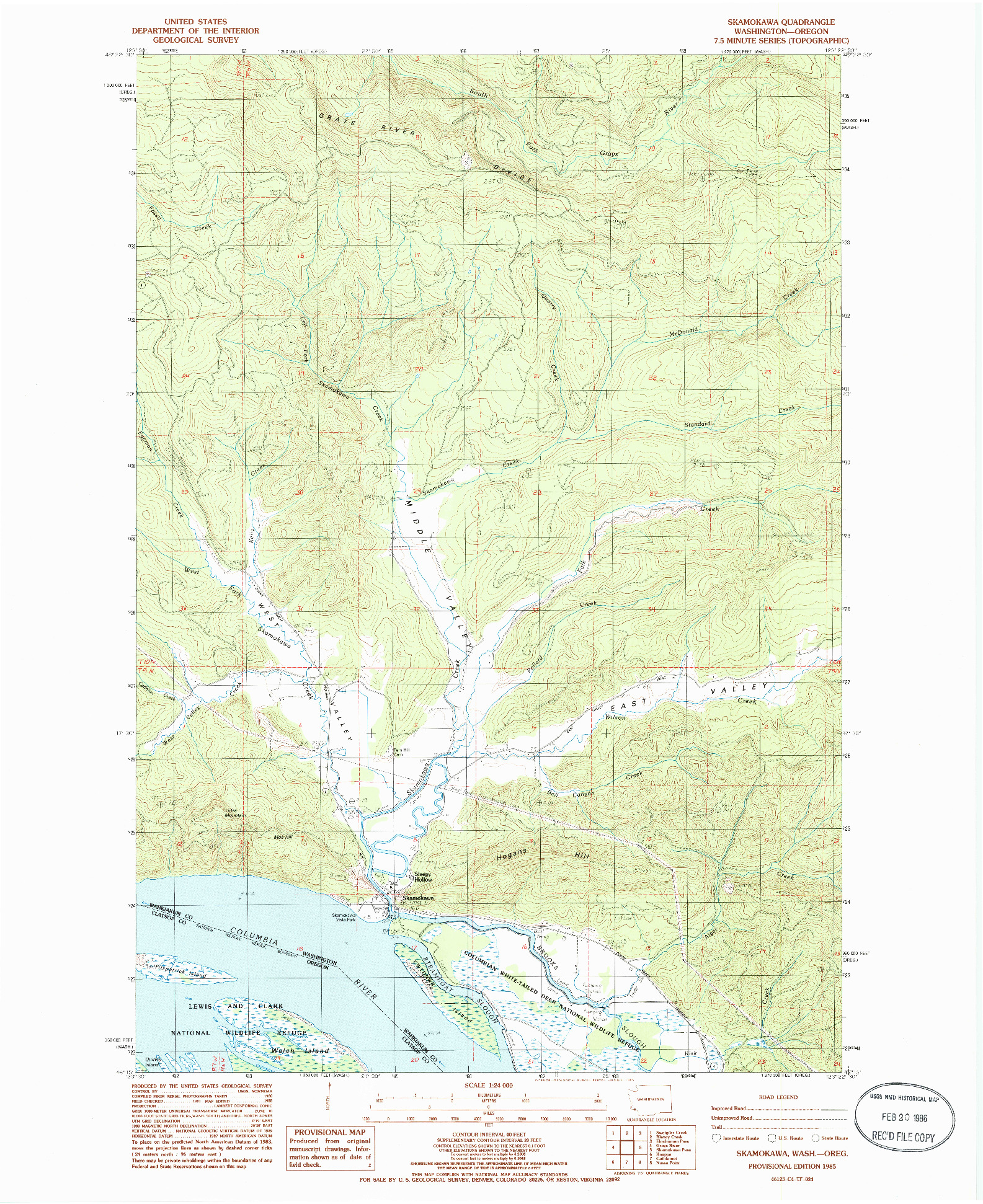 USGS 1:24000-SCALE QUADRANGLE FOR SHAMOKAWA, WA 1985