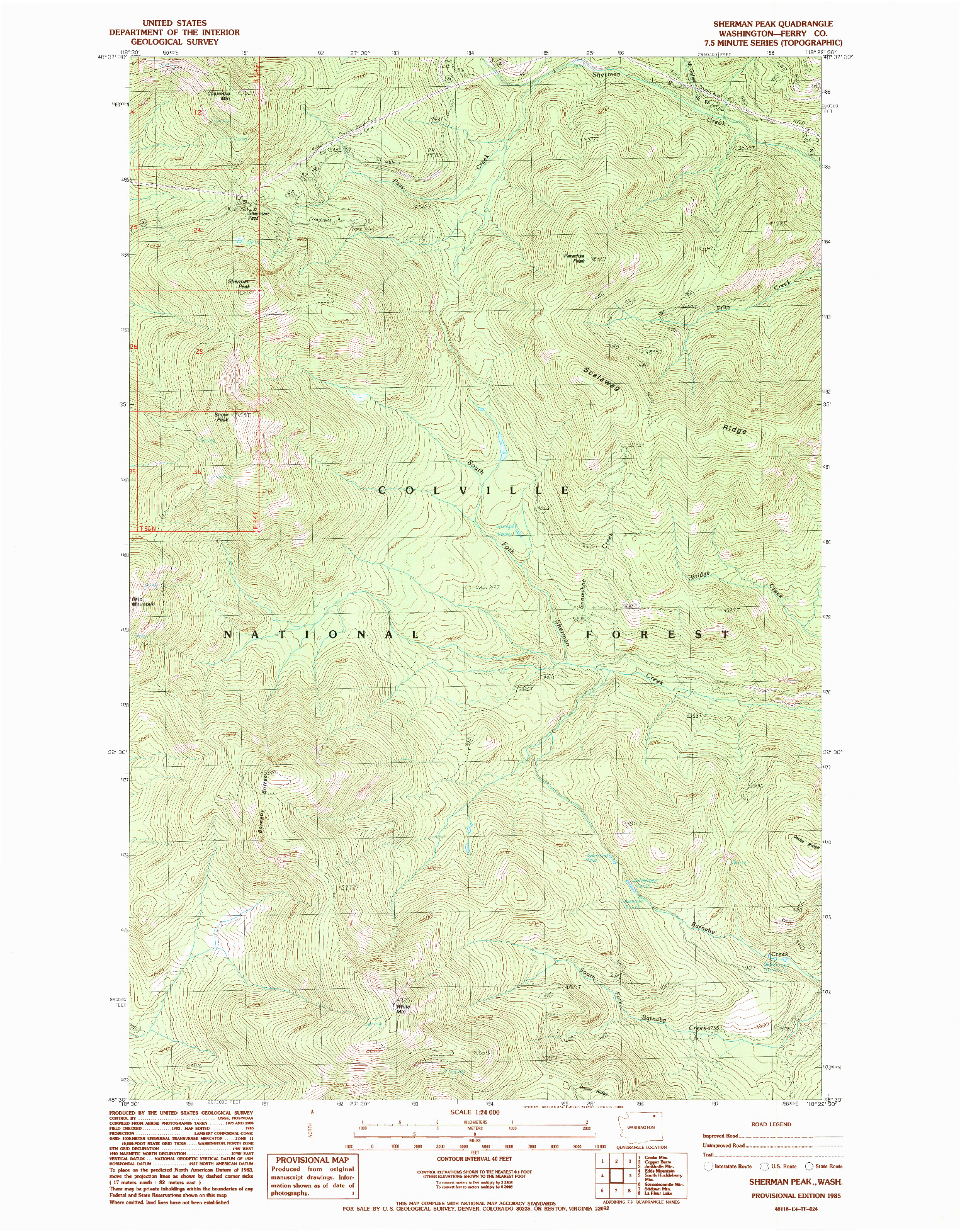 USGS 1:24000-SCALE QUADRANGLE FOR SHERMAN PEAK, WA 1985